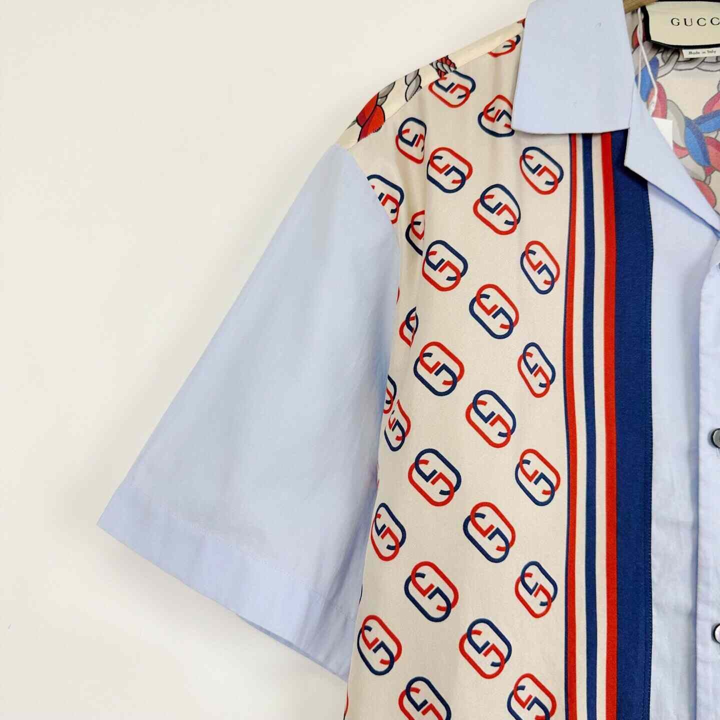 Gucci Gucci Blue Spliced Lion Head Print Shirt Size US S / EU 44-46 / 1 - 5 Thumbnail