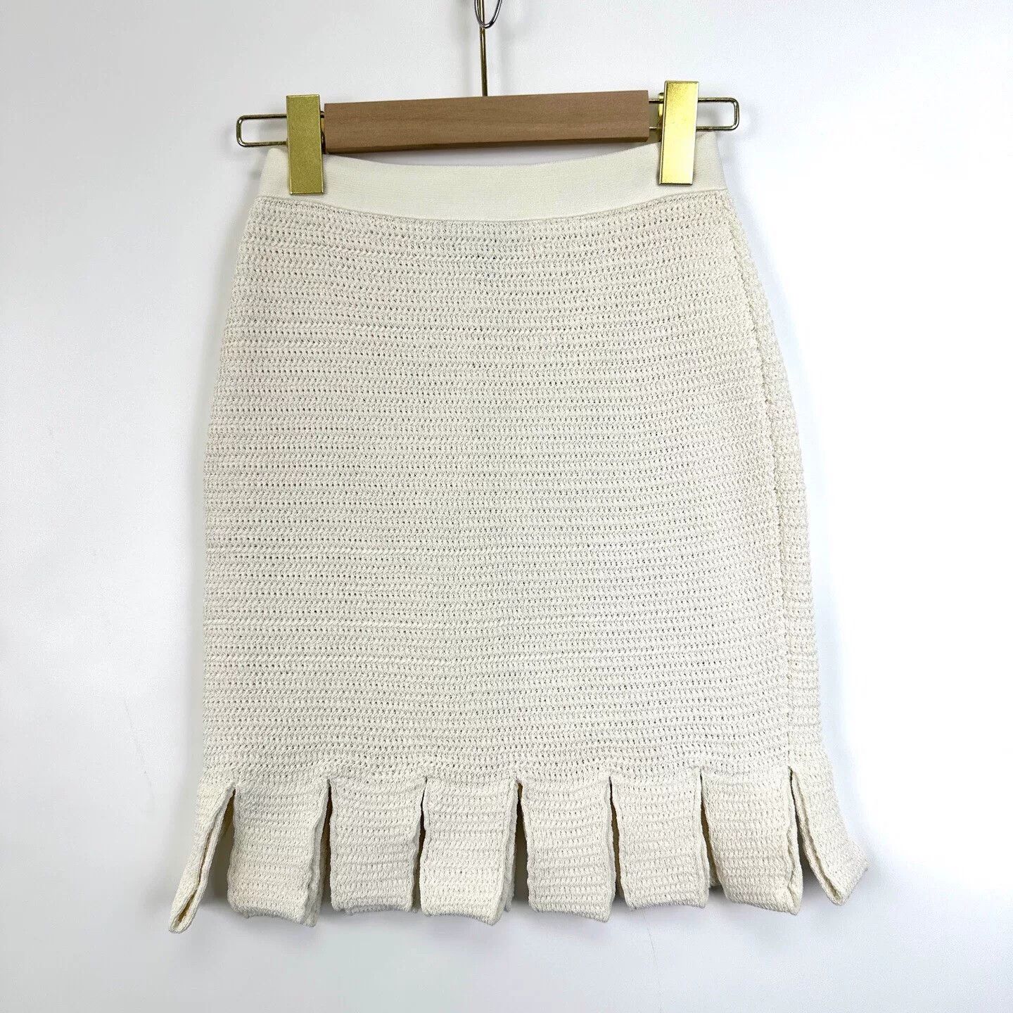 Bottega Veneta Bottega Venetta Beige Knit Pencil Skirt XS Size 34" / US 12 / IT 48 - 2 Thumbnail
