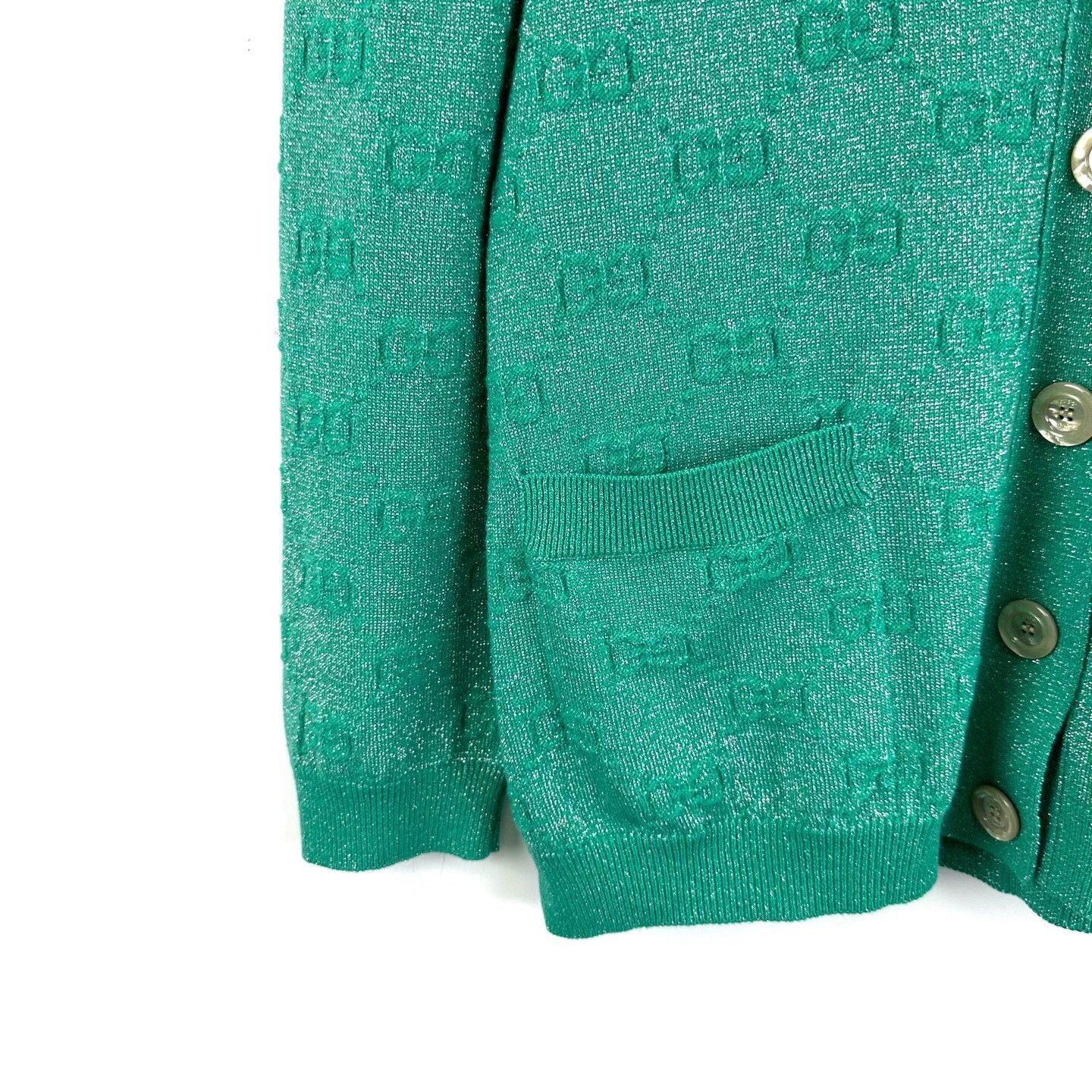 Gucci Gucci Green Gold Shimmer Knit GG Cardigan Size M / US 6-8 / IT 42-44 - 5 Thumbnail