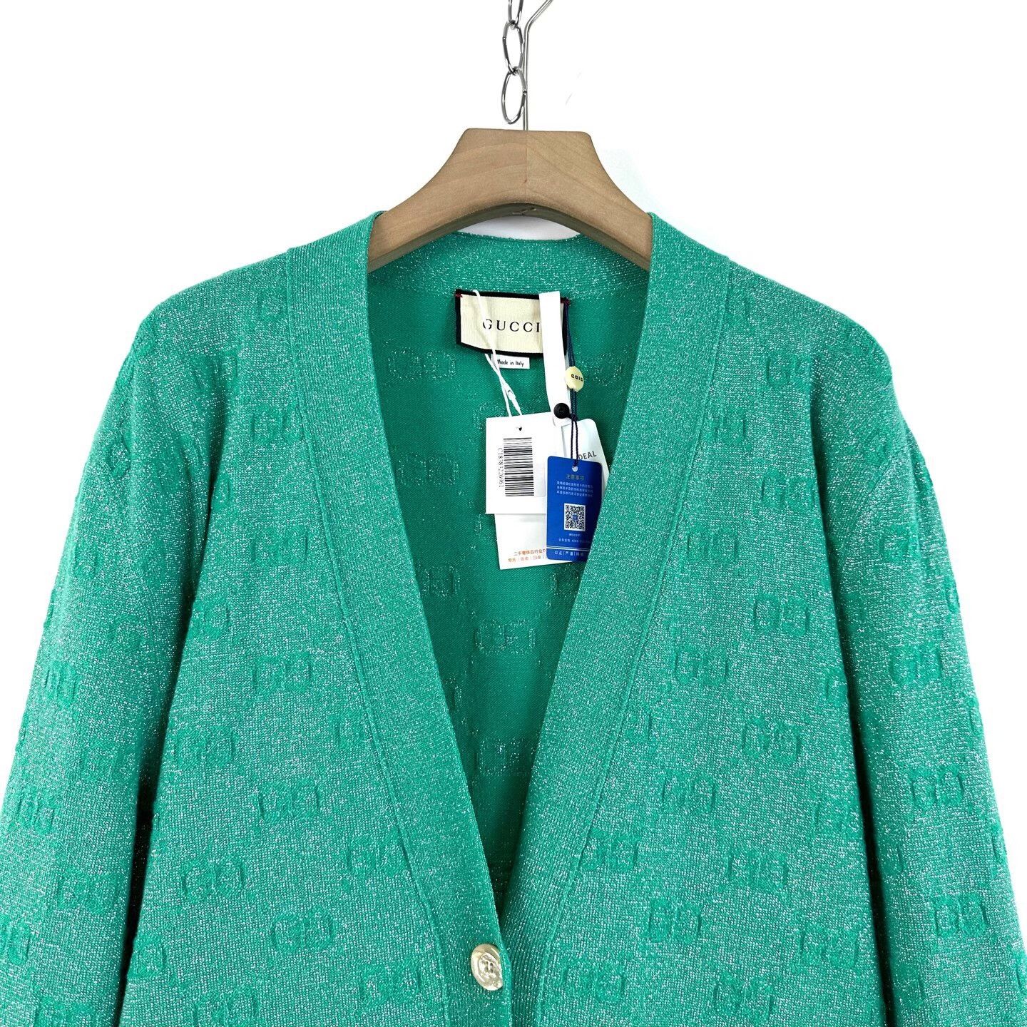 Gucci Gucci Green Gold Shimmer Knit GG Cardigan Size M / US 6-8 / IT 42-44 - 3 Thumbnail