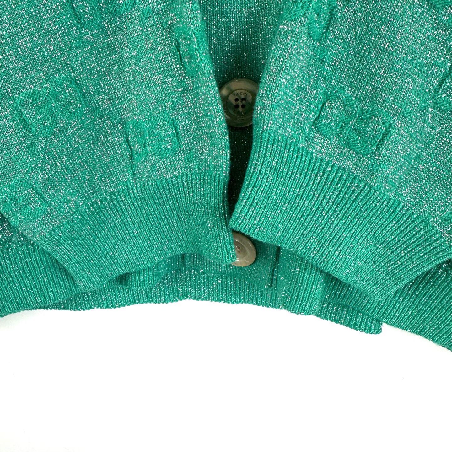 Gucci Gucci Green Gold Shimmer Knit GG Cardigan Size M / US 6-8 / IT 42-44 - 6 Thumbnail