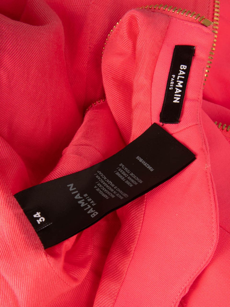 Balmain Neon Pink Square Neck Button Detail Dress Size XS / US 0-2 / IT 36-38 - 6 Thumbnail