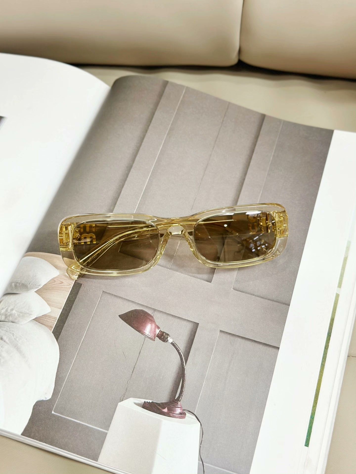 Miu Miu MIUMIU Yellow Rectangular Casual Sunglasses Size ONE SIZE - 2 Thumbnail