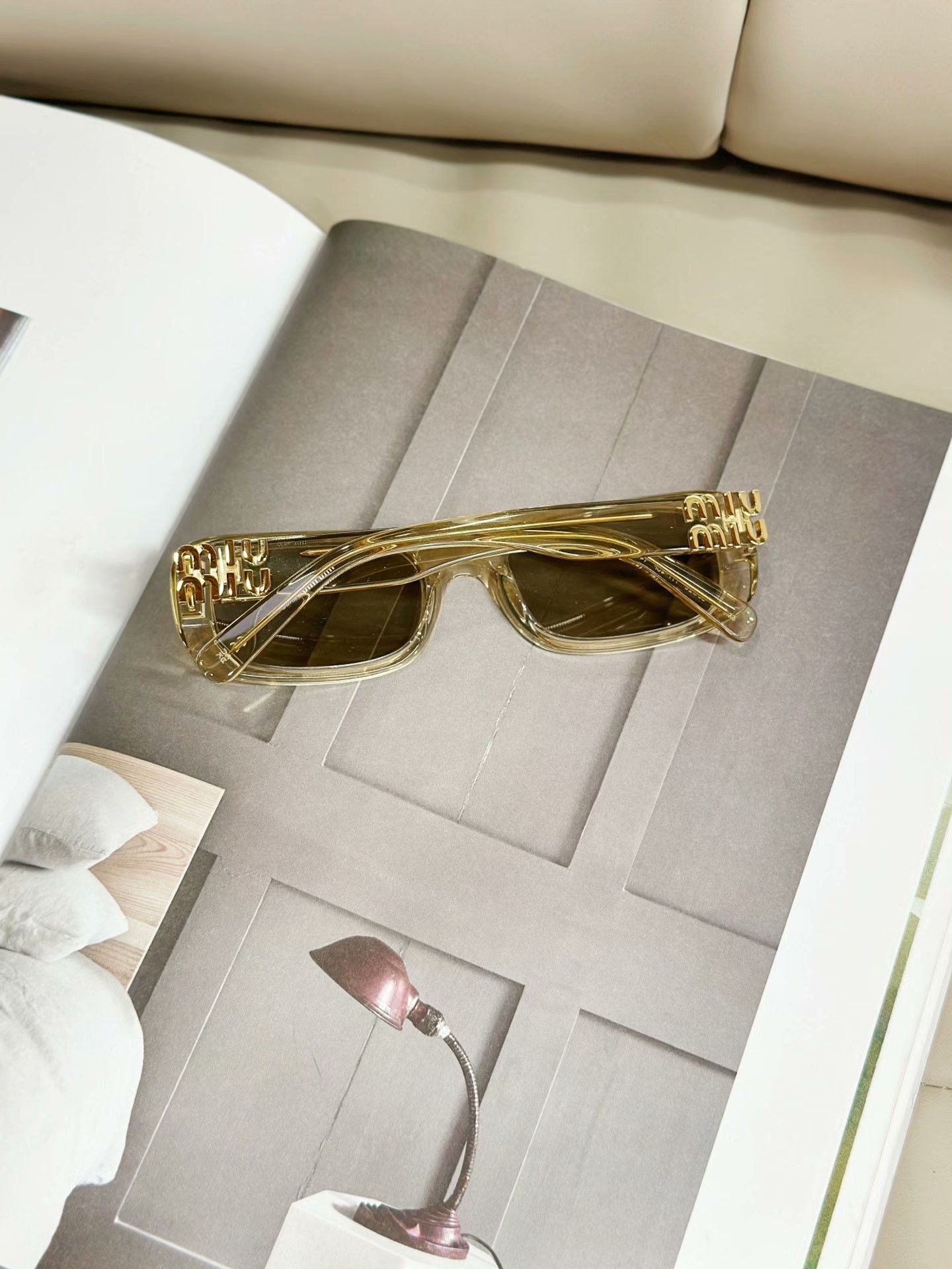 Miu Miu MIUMIU Yellow Rectangular Casual Sunglasses Size ONE SIZE - 3 Thumbnail