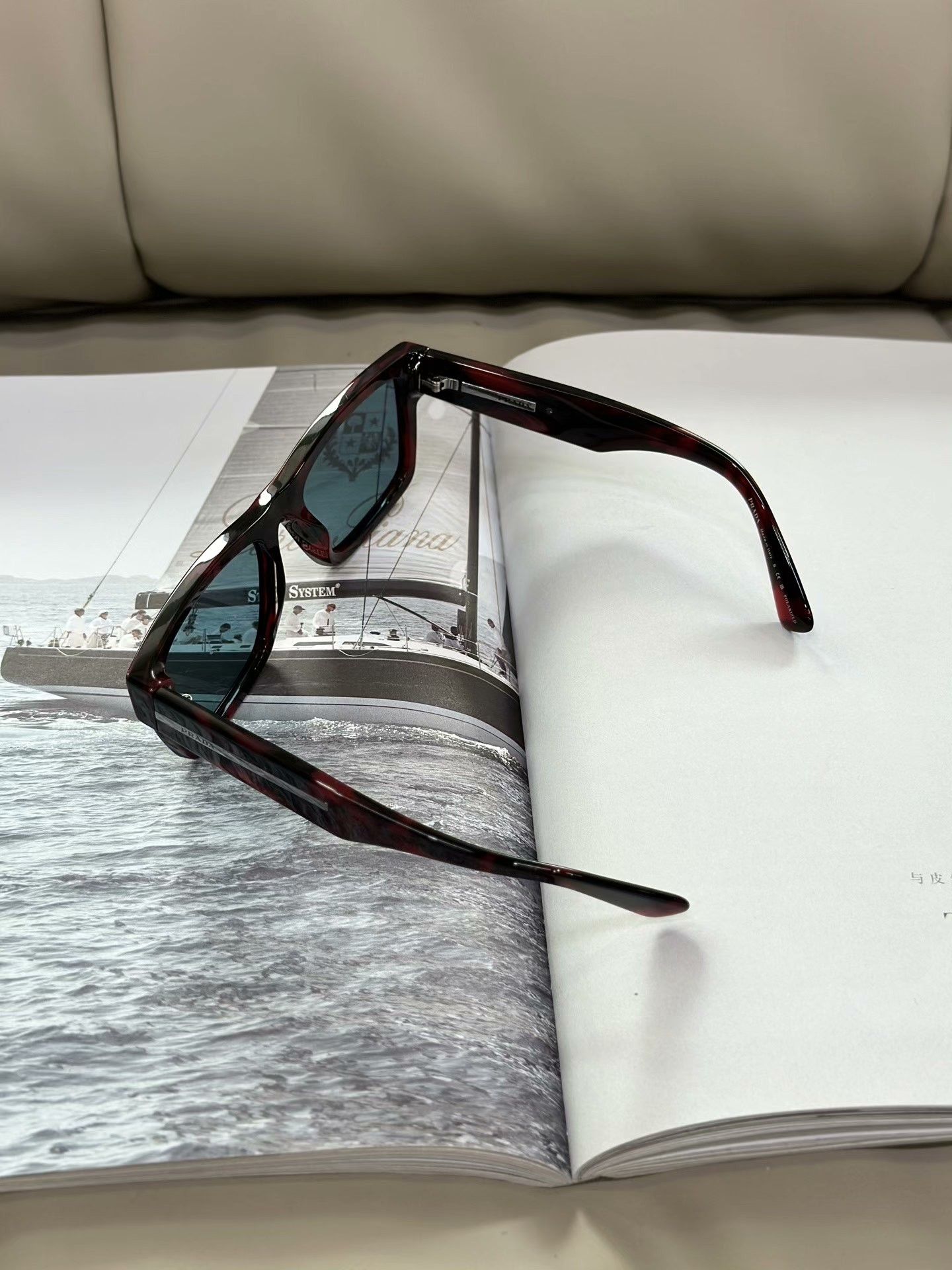 Prada PRADA Black Red Square Casual Sunglasses Size ONE SIZE - 4 Thumbnail
