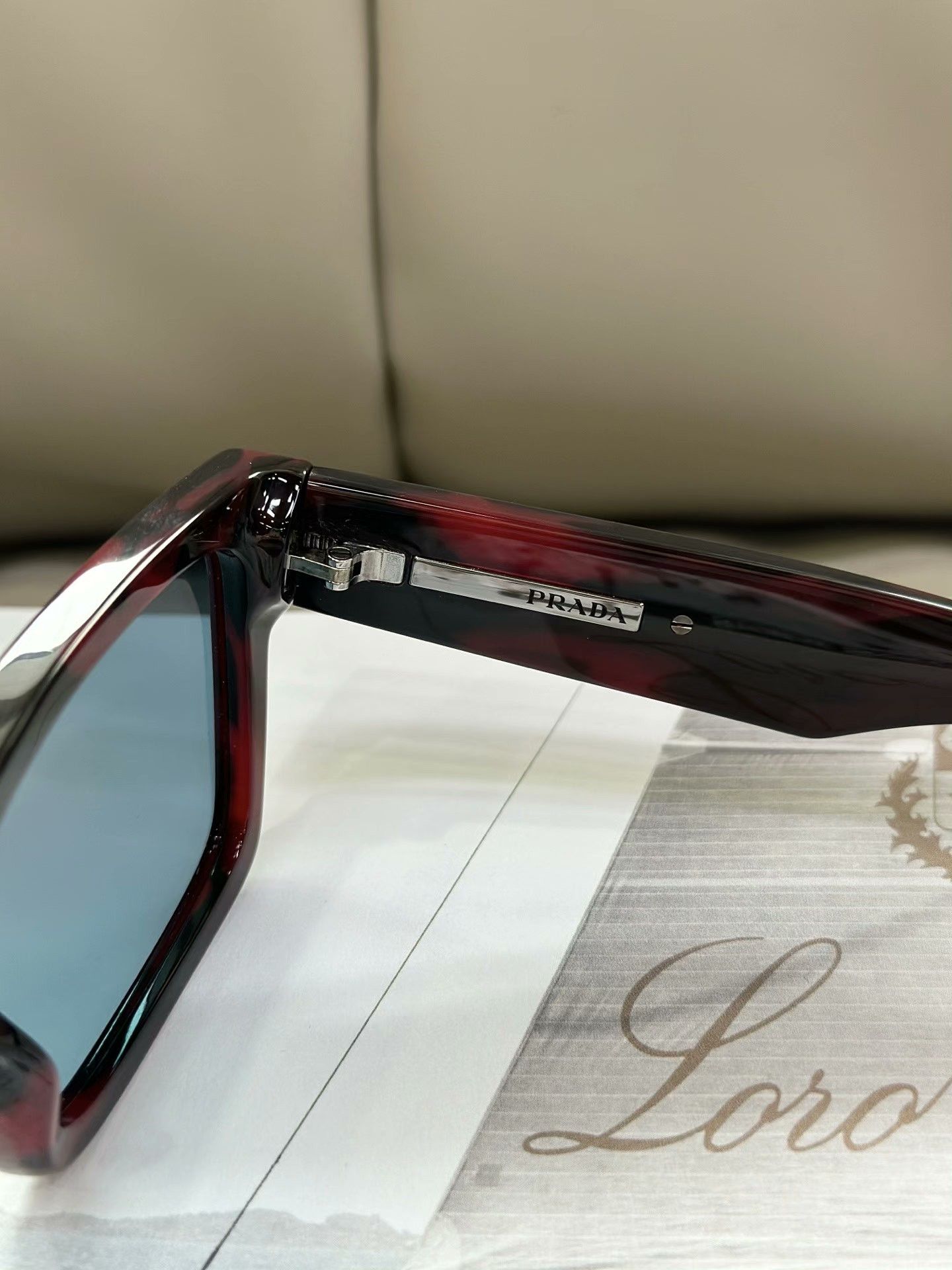 Prada PRADA Black Red Square Casual Sunglasses Size ONE SIZE - 6 Thumbnail