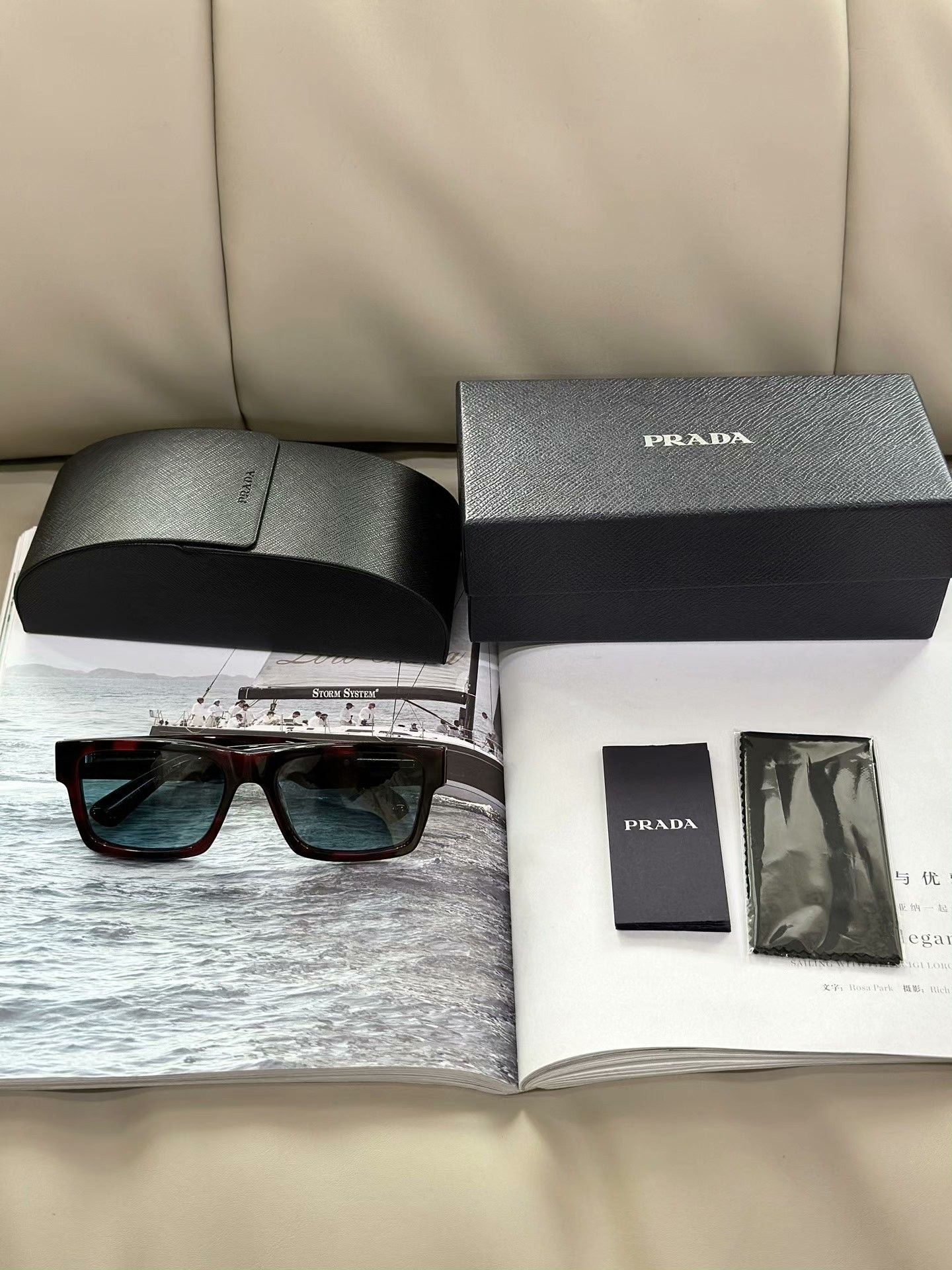 Prada PRADA Black Red Square Casual Sunglasses Size ONE SIZE - 9 Thumbnail