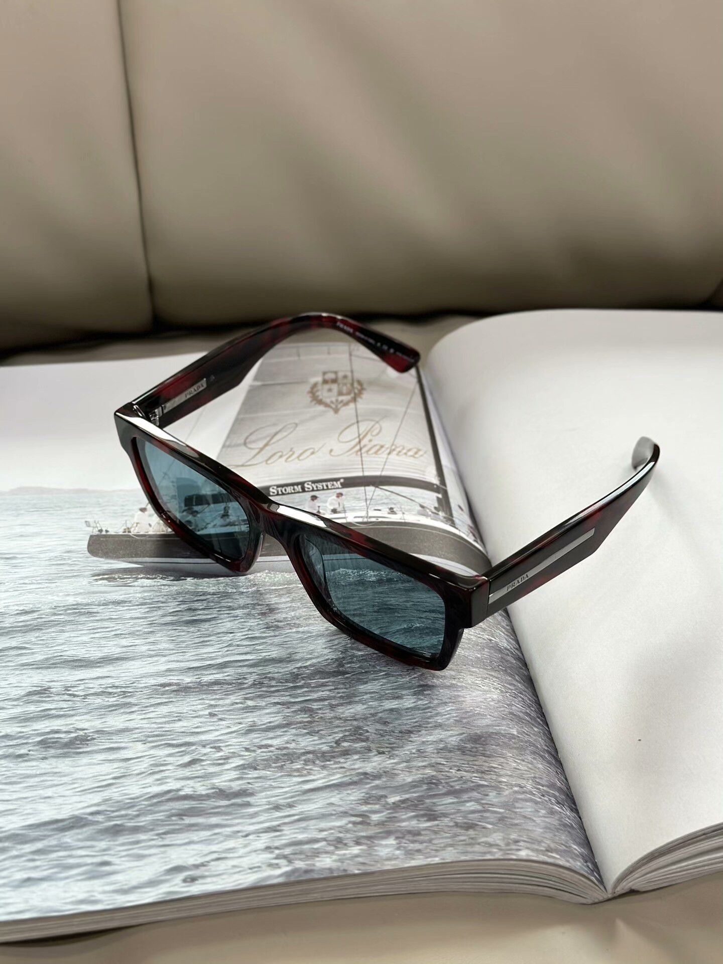 Prada PRADA Black Red Square Casual Sunglasses Size ONE SIZE - 3 Thumbnail
