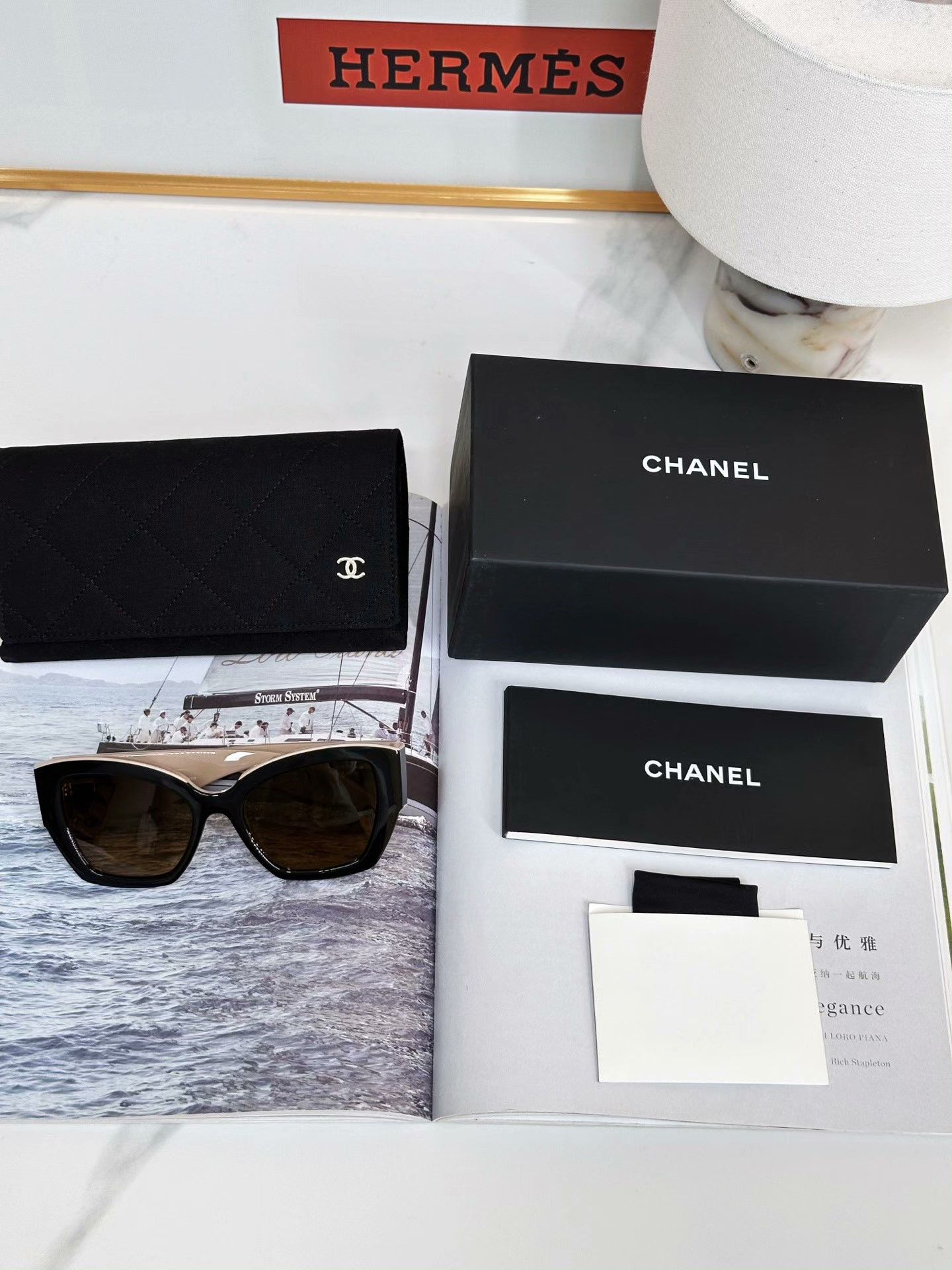 Chanel CHANEL Black Colorblock Irregular Sunglasses Size ONE SIZE - 9 Thumbnail