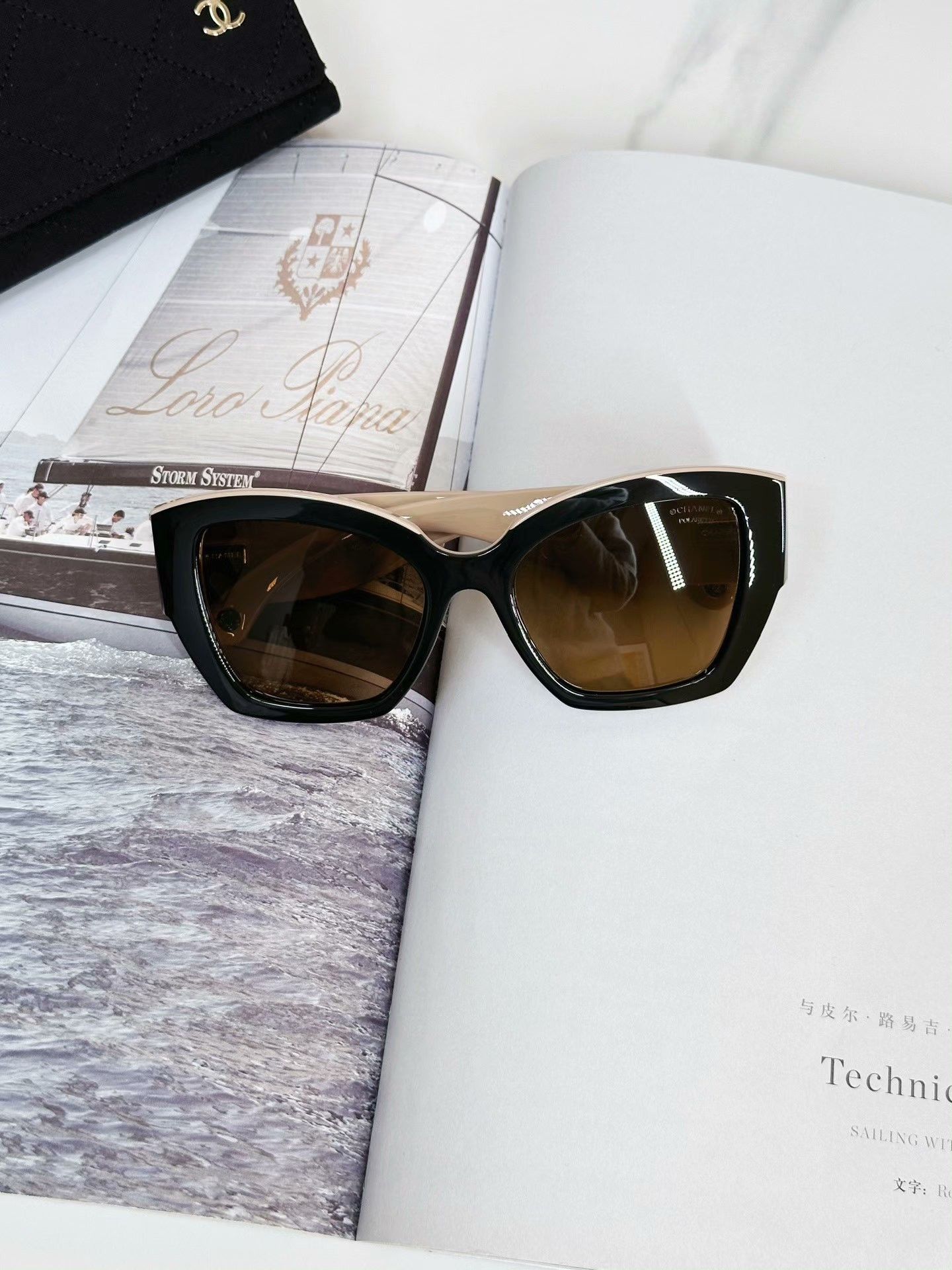 Chanel CHANEL Black Colorblock Irregular Sunglasses Size ONE SIZE - 2 Thumbnail