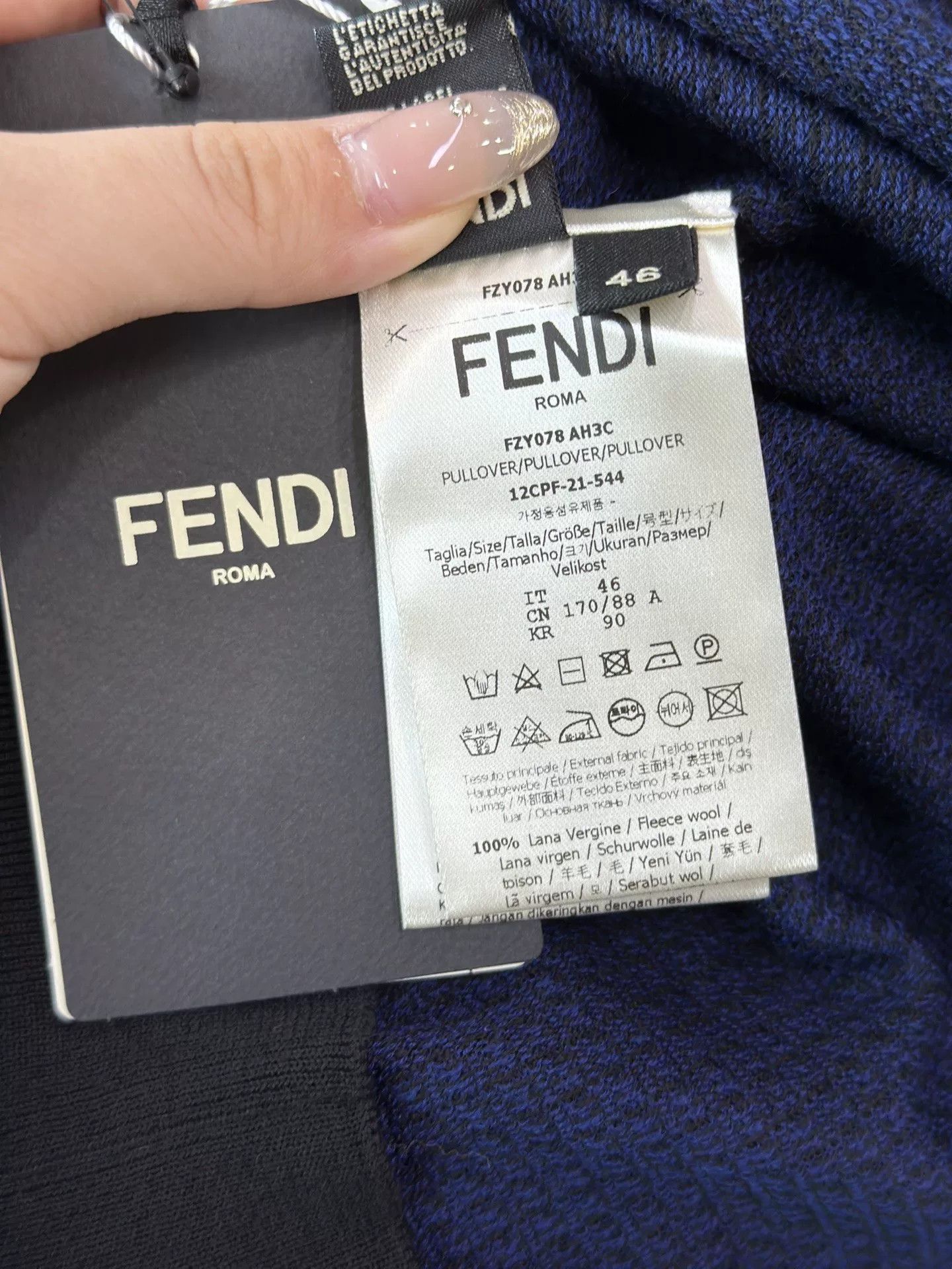 Fendi FENDI Dark Blue Crew Neck Wool Sweater Size US S / EU 44-46 / 1 - 6 Thumbnail