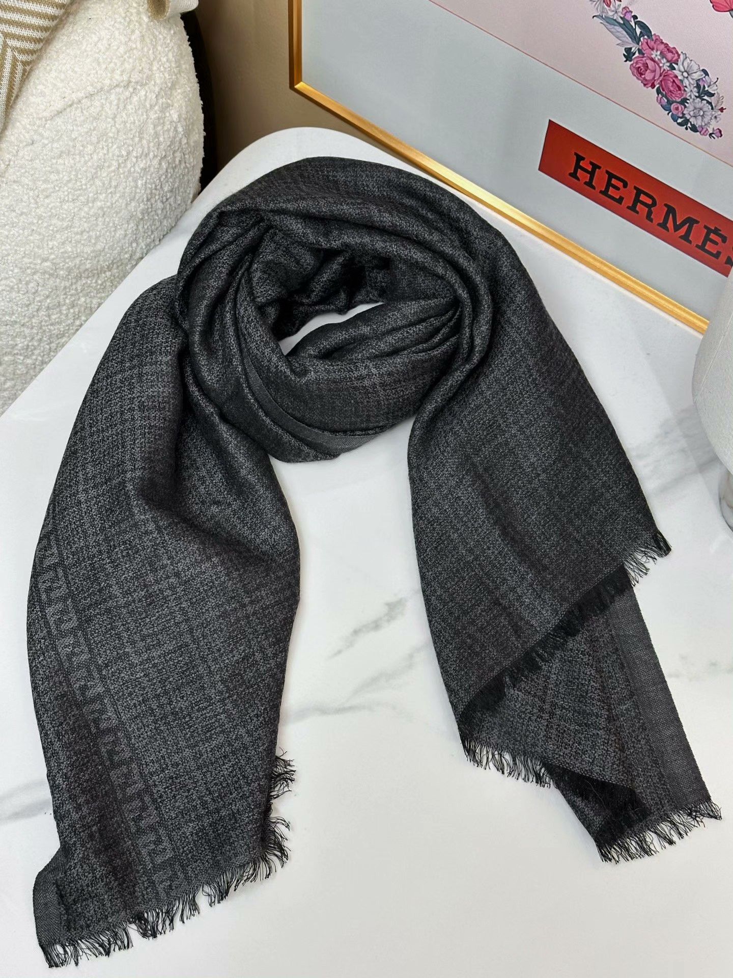 Fendi FENDI Black Gray Wool Scarf Size ONE SIZE - 3 Thumbnail