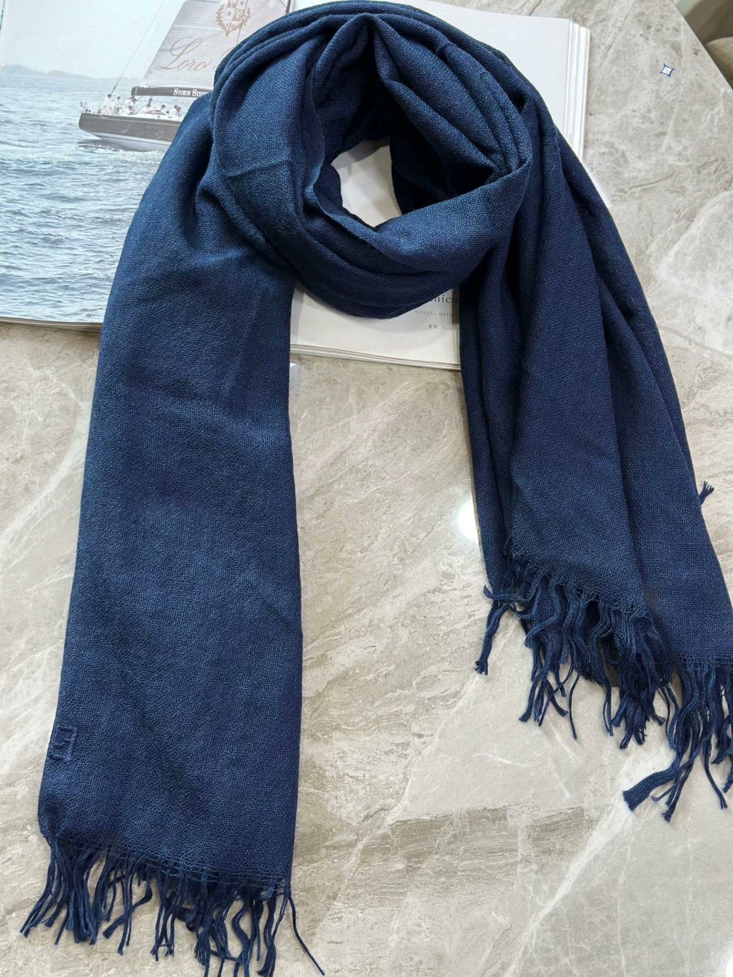 Fendi FENDI Deep Blue Wool Fringe Scarf Size ONE SIZE - 3 Thumbnail
