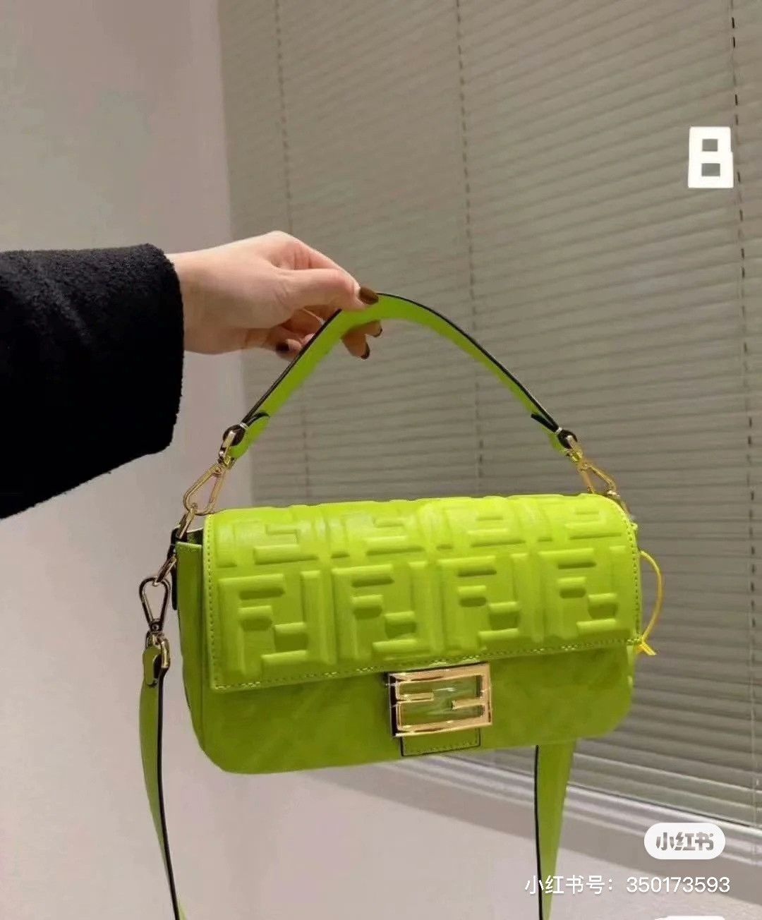 Fendi Fendi Medium Baguette Embossed FF Green Size ONE SIZE - 8 Thumbnail