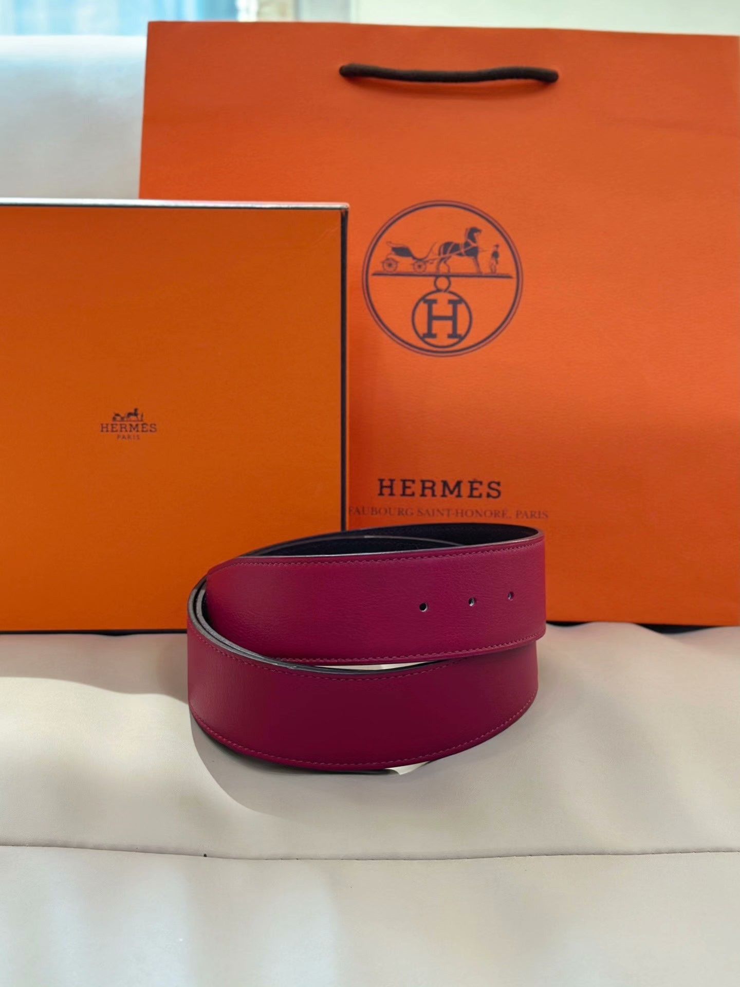Hermes Hermes Burgundy-Brown Leather Belt Size ONE SIZE - 3 Thumbnail