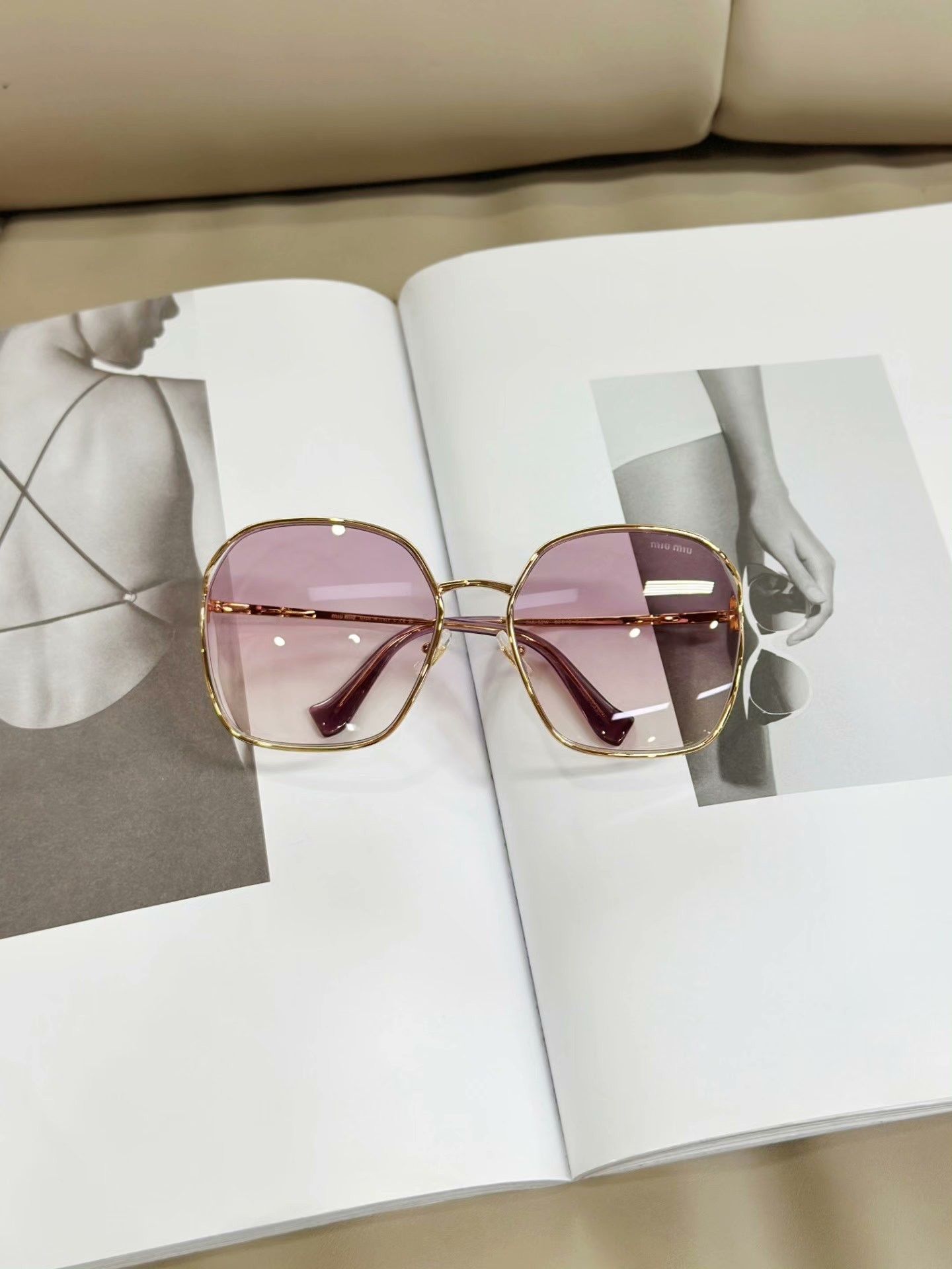 Miu Miu MIUMIU Gold Square-Round Oversized Sunglasses Size ONE SIZE - 2 Thumbnail