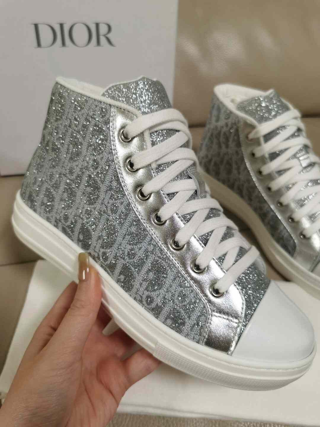 Dior Dior Sequin Embroidered Logo High-Top Shoes Size US 4 / IT 34 - 2 Thumbnail