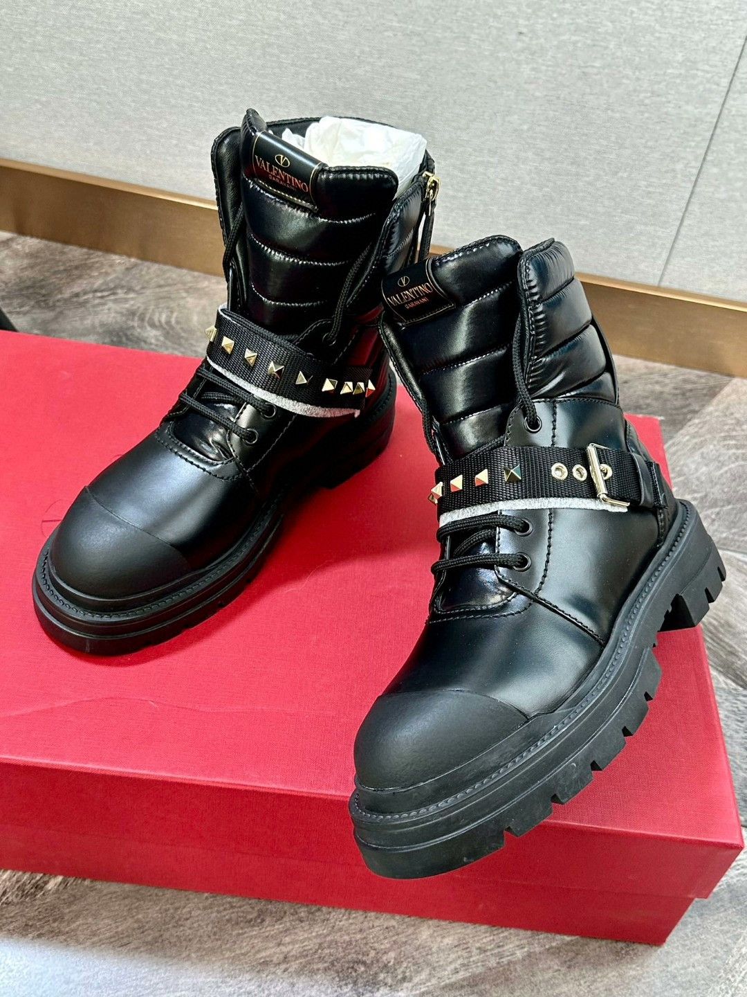 Valentino Valentino Black Gold Leather Studded Boots Size US 6 / IT 36 - 6 Thumbnail