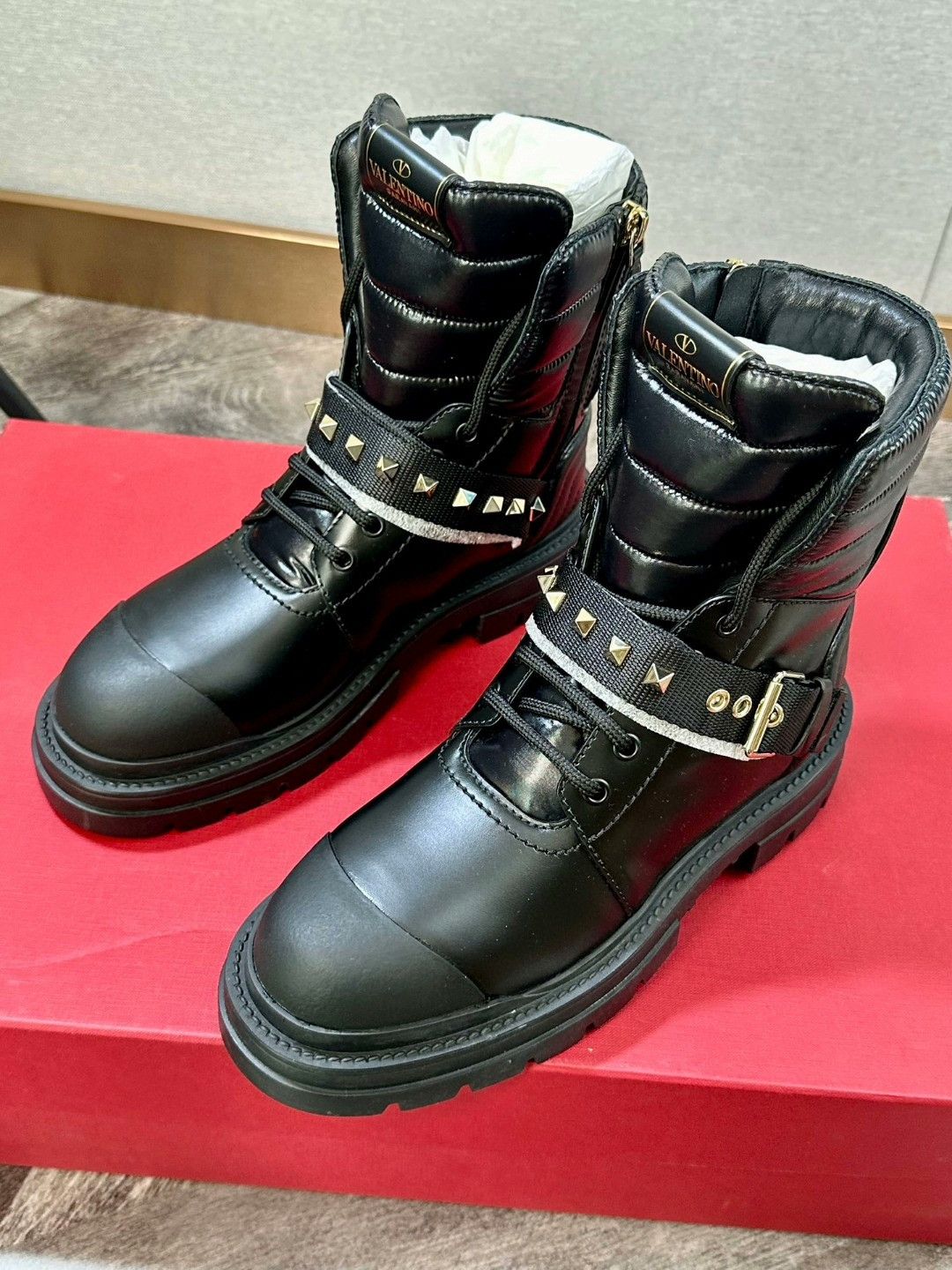 Valentino Valentino Black Gold Leather Studded Boots Size US 6 / IT 36 - 5 Thumbnail