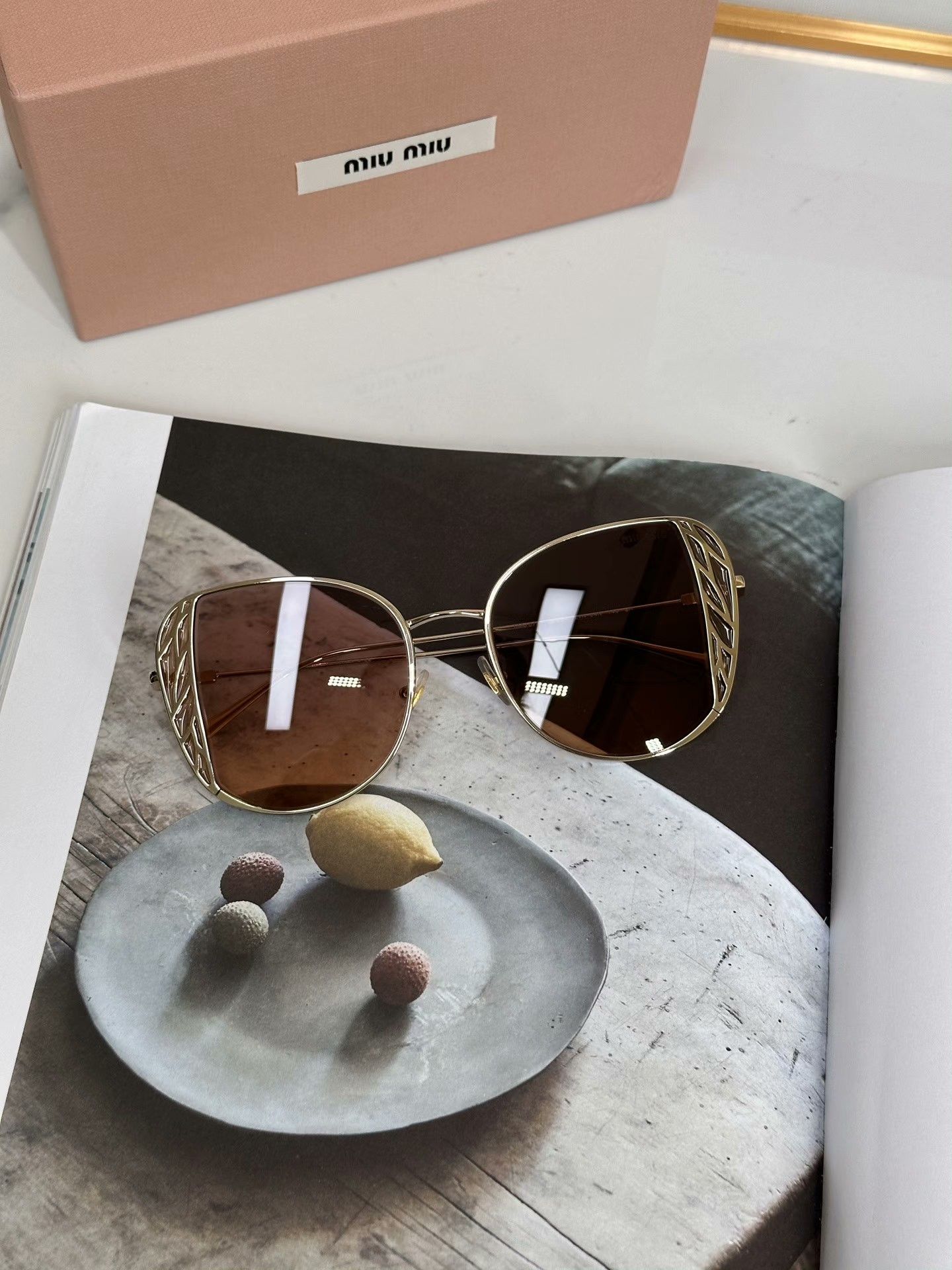Miu Miu MIUMIU Gold Butterfly Casual Sunglasses Size ONE SIZE - 2 Thumbnail