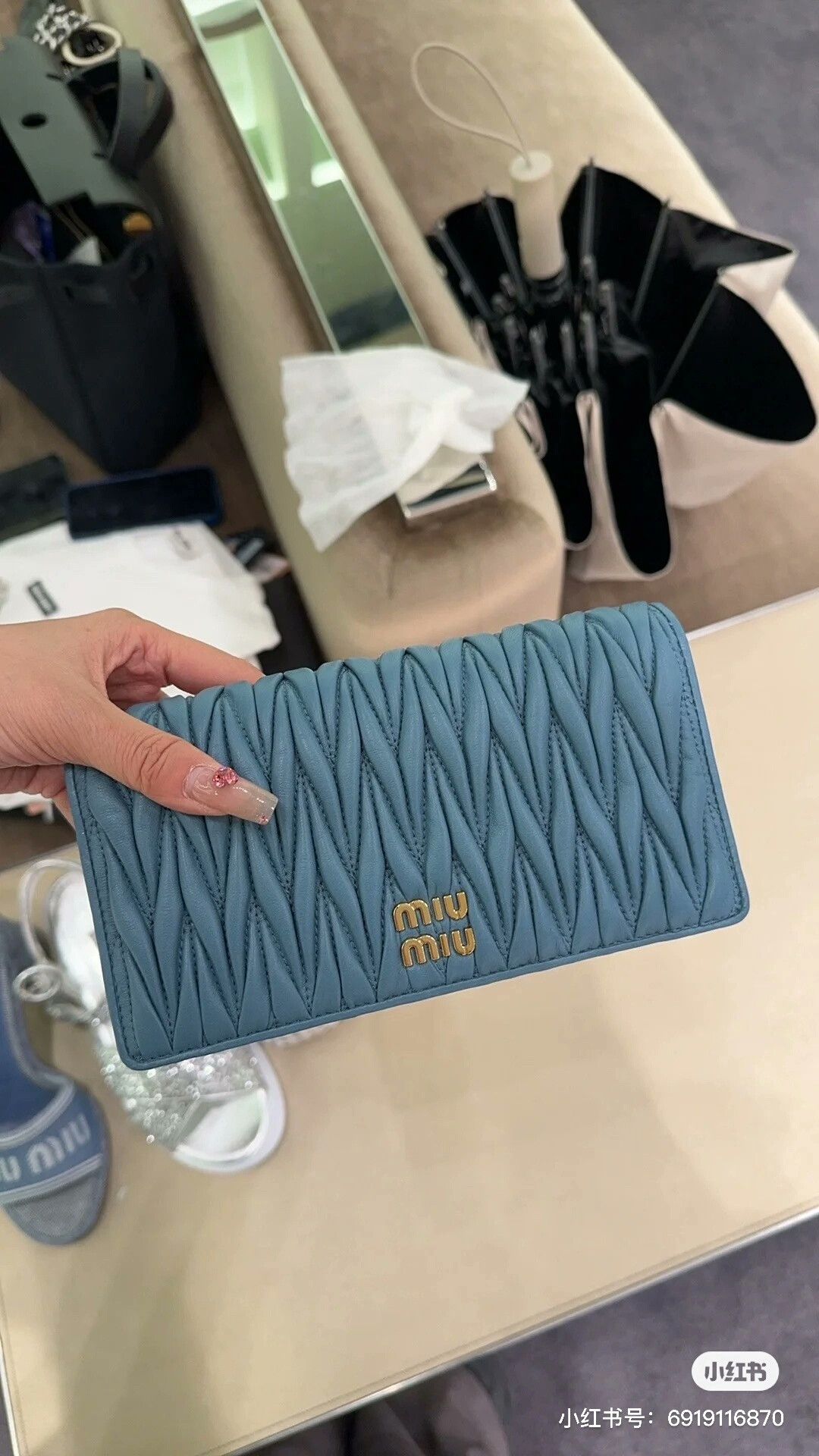 Miu Miu MiuMiu Blue Pleated Flap Chain WOC Size ONE SIZE - 2 Thumbnail