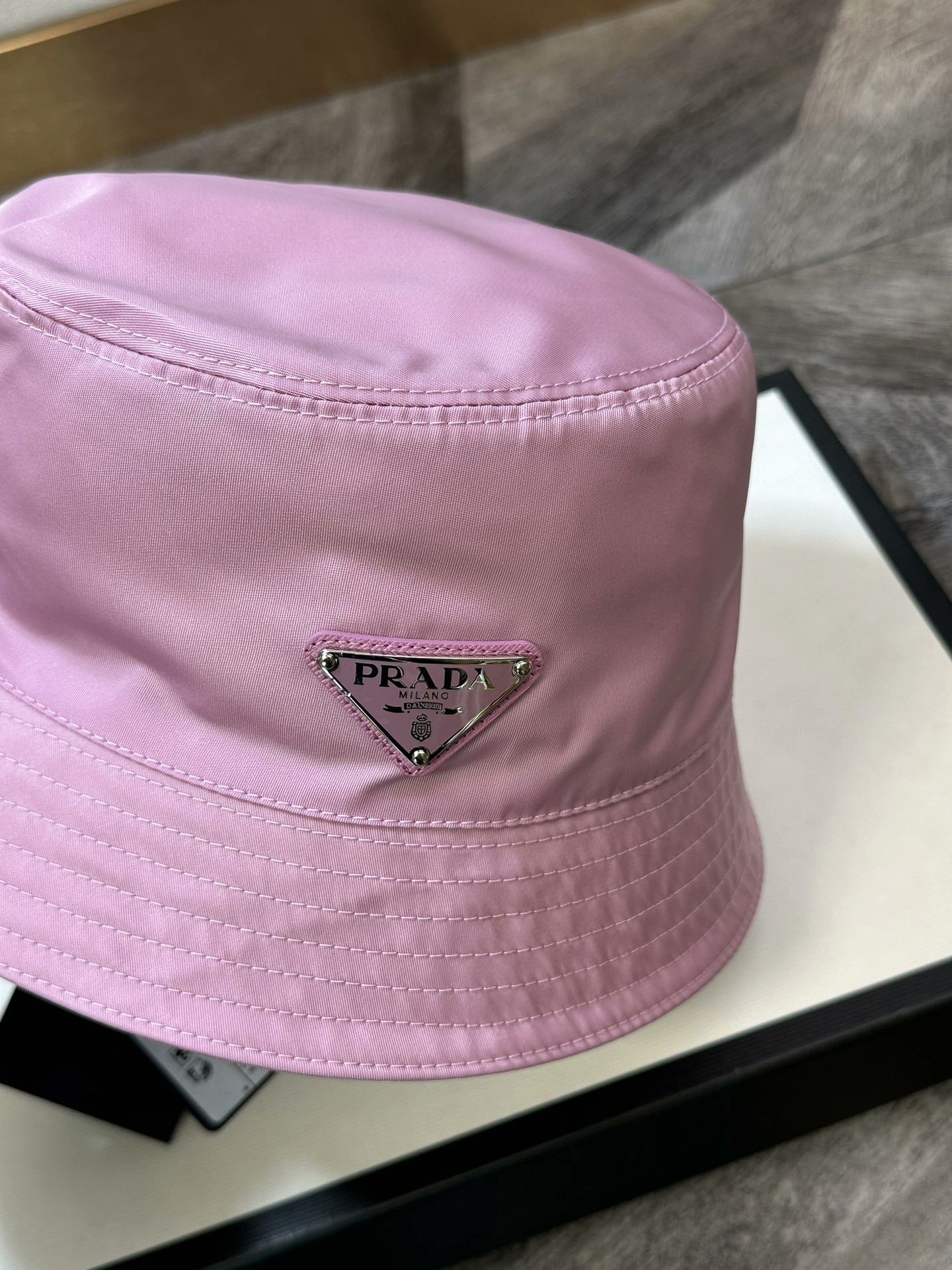 Prada Prada Pink Triangle Logo Bucket Hat Size ONE SIZE - 4 Thumbnail