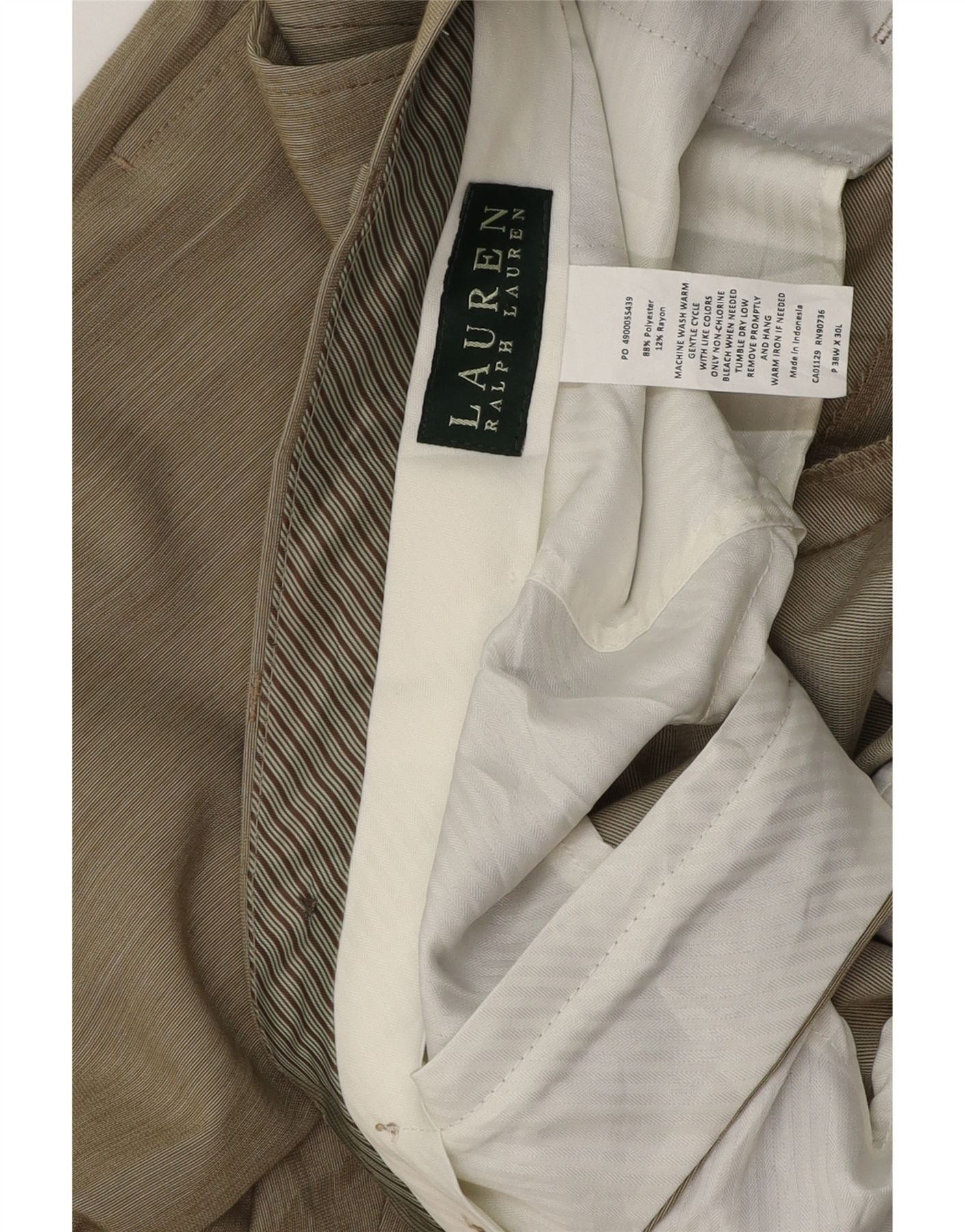 Ralph Lauren Mens Straight Suit Trousers W38 L30 Beige Polyester Size ONE SIZE - 3 Thumbnail