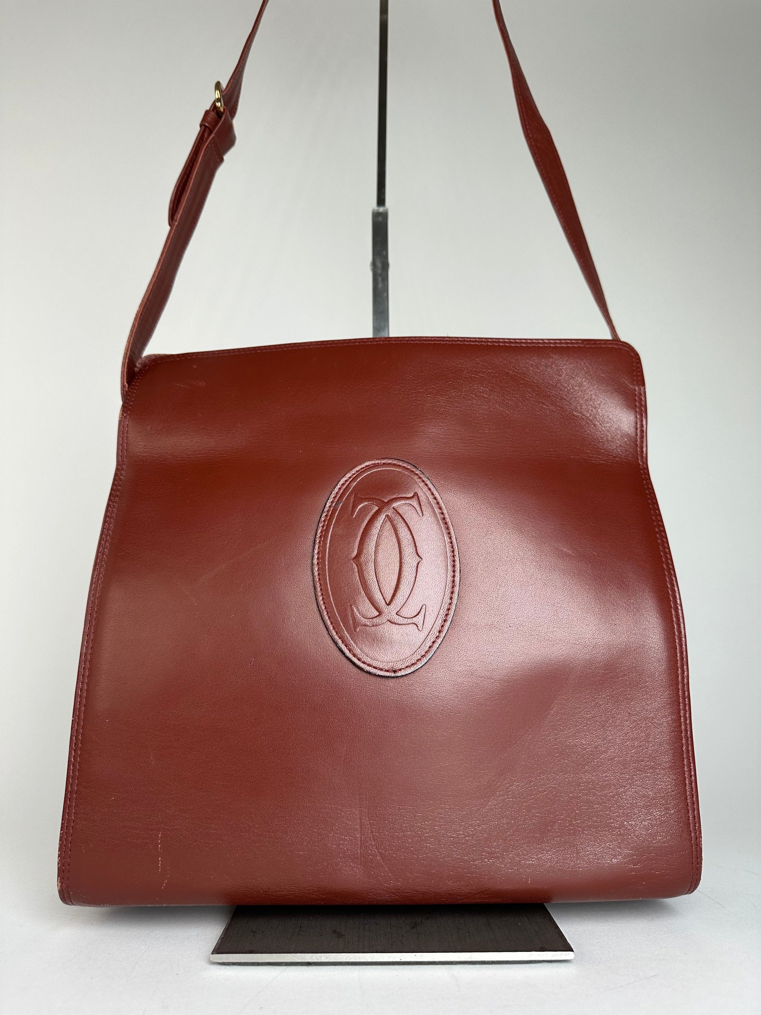 Cartier Vintage Leather Shoulder Bag Burgundy Size ONE SIZE - 14 Thumbnail