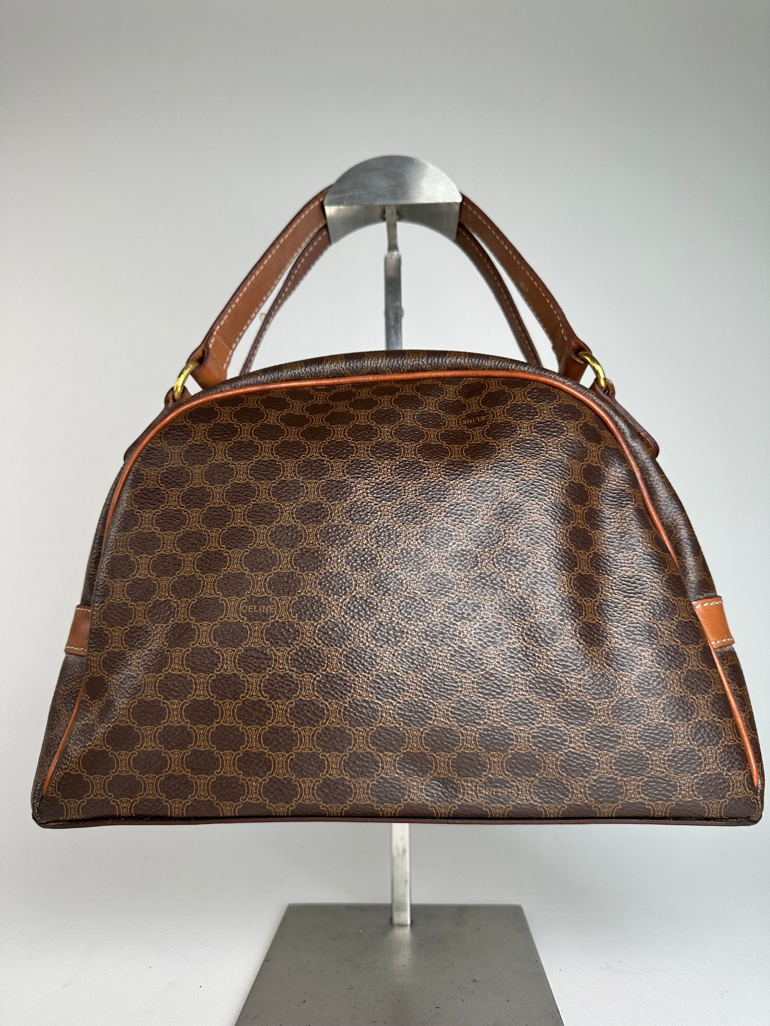 Celine Vintage Paris Triomphe Monogram Leather Handbag Brown Size ONE SIZE - 2 Thumbnail