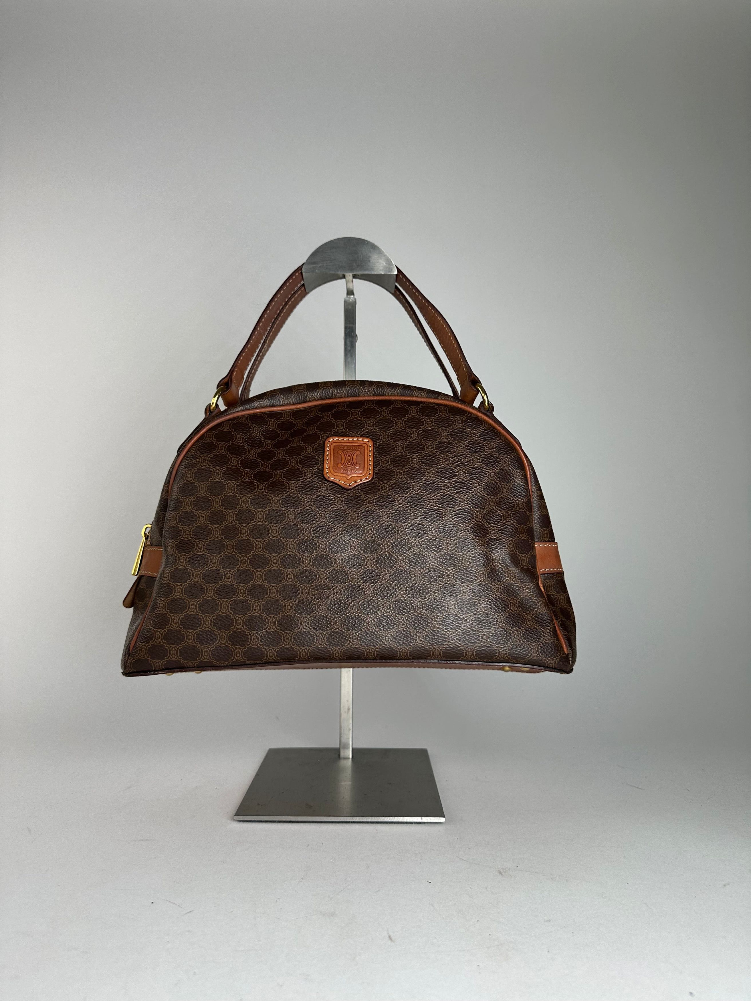 Celine Vintage Paris Triomphe Monogram Leather Handbag Brown Size ONE SIZE - 10 Thumbnail