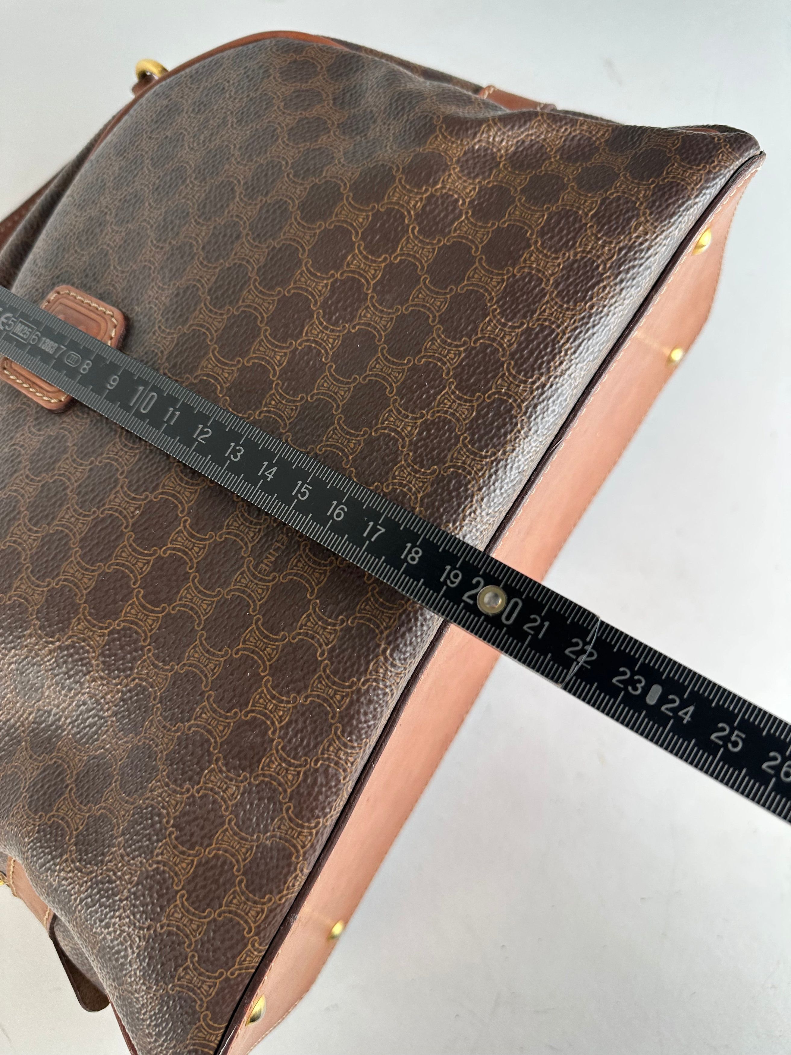 Celine Vintage Paris Triomphe Monogram Leather Handbag Brown Size ONE SIZE - 14 Thumbnail