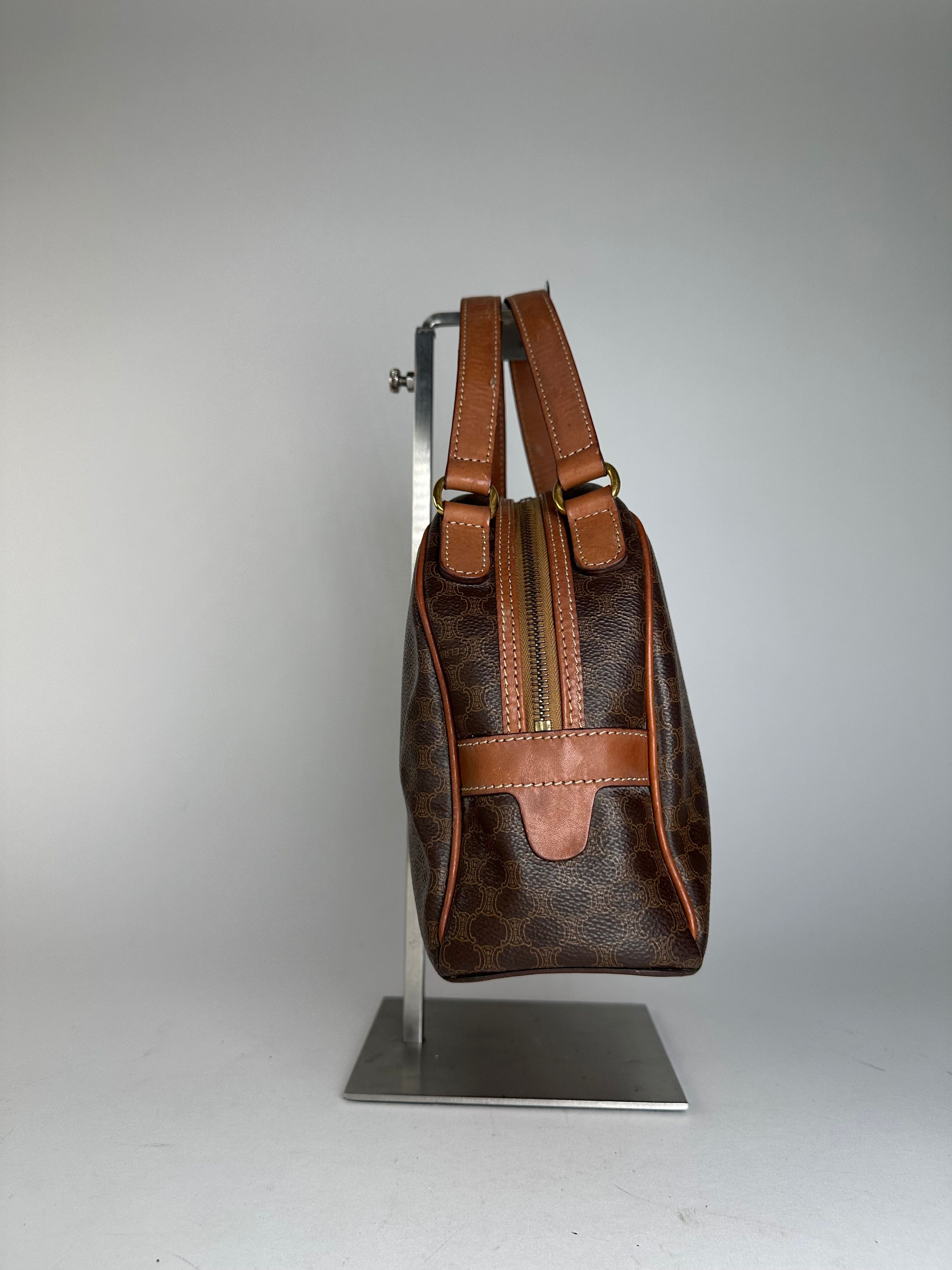 Celine Vintage Paris Triomphe Monogram Leather Handbag Brown Size ONE SIZE - 3 Thumbnail