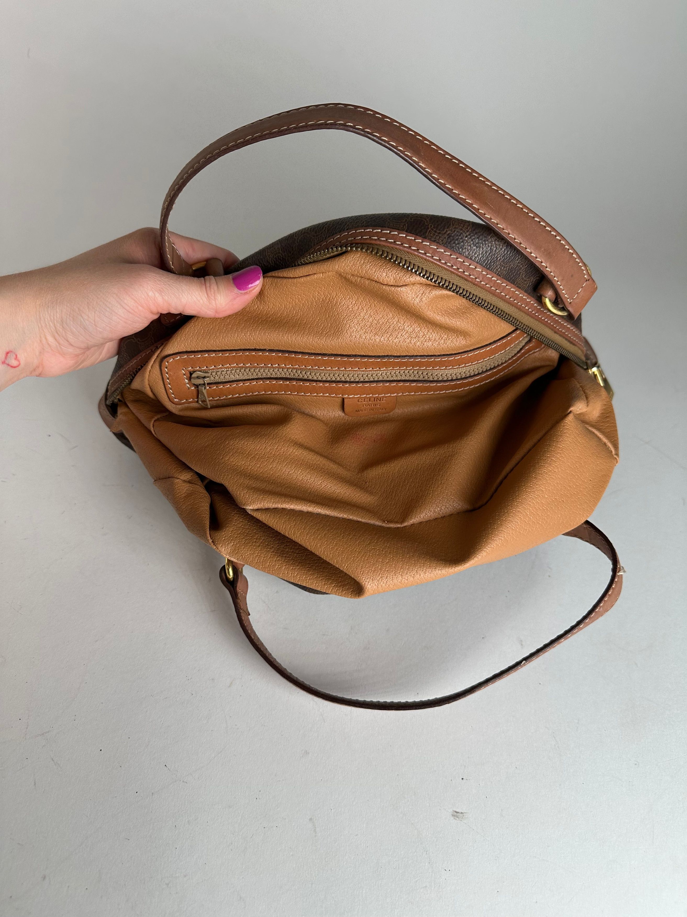 Celine Vintage Paris Triomphe Monogram Leather Handbag Brown Size ONE SIZE - 7 Thumbnail