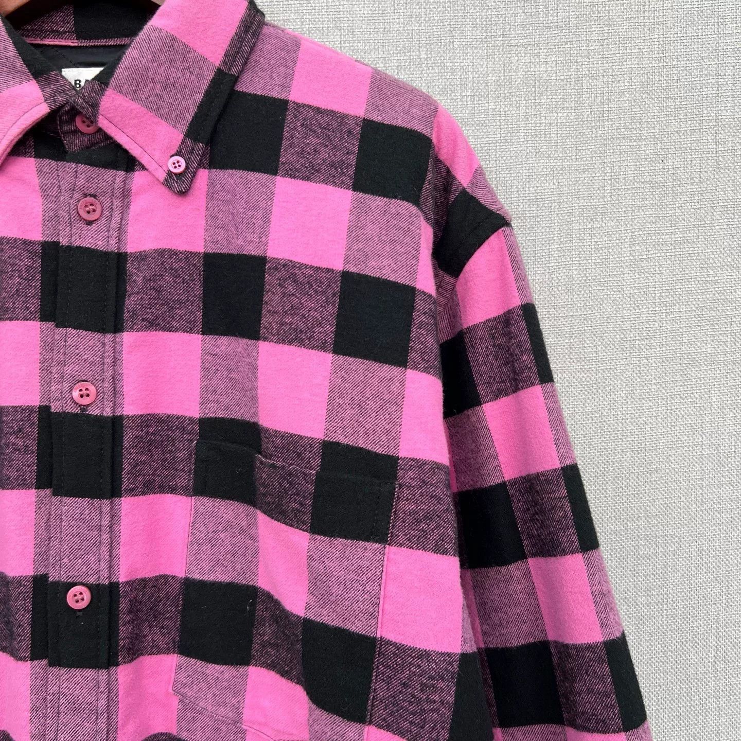 Balenciaga Balenciaga Black Pink Flannel Logo Plaid Shirt Jacket Size XXS / US 00 / IT 34 - 3 Thumbnail