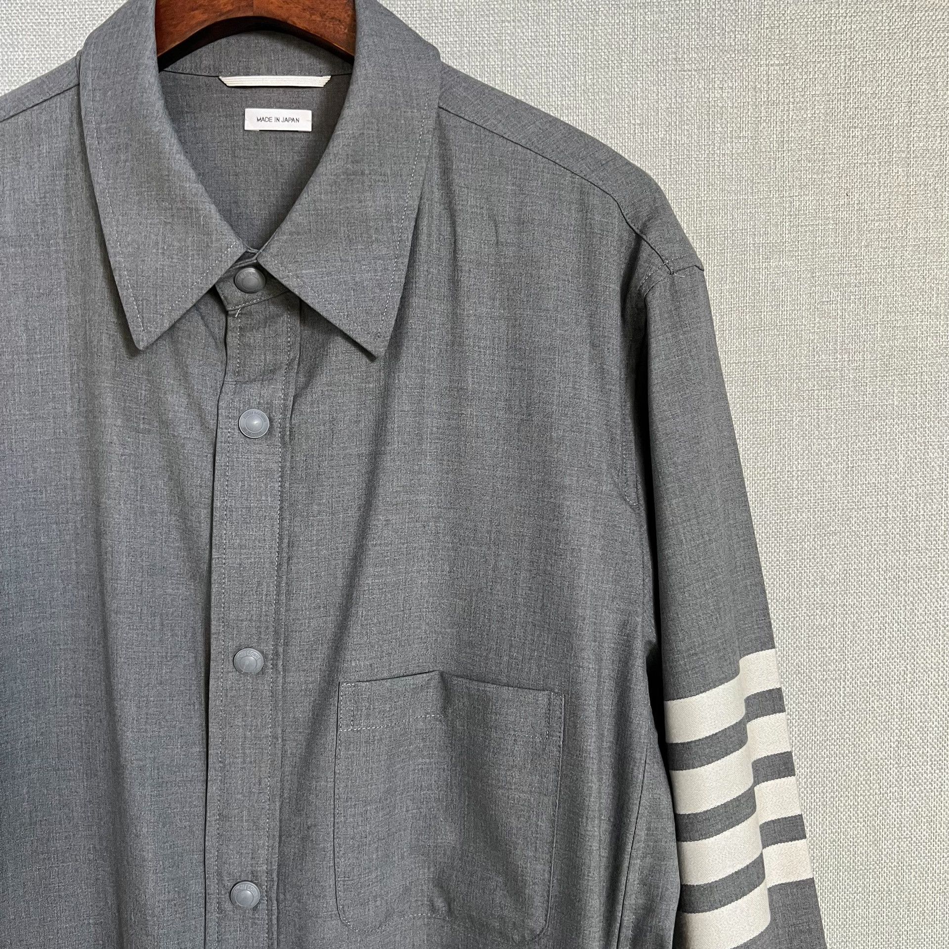 Thom Browne Thom Browne Gray Wool Stripe Shirt Jacket Size US L / EU 52-54 / 3 - 3 Thumbnail
