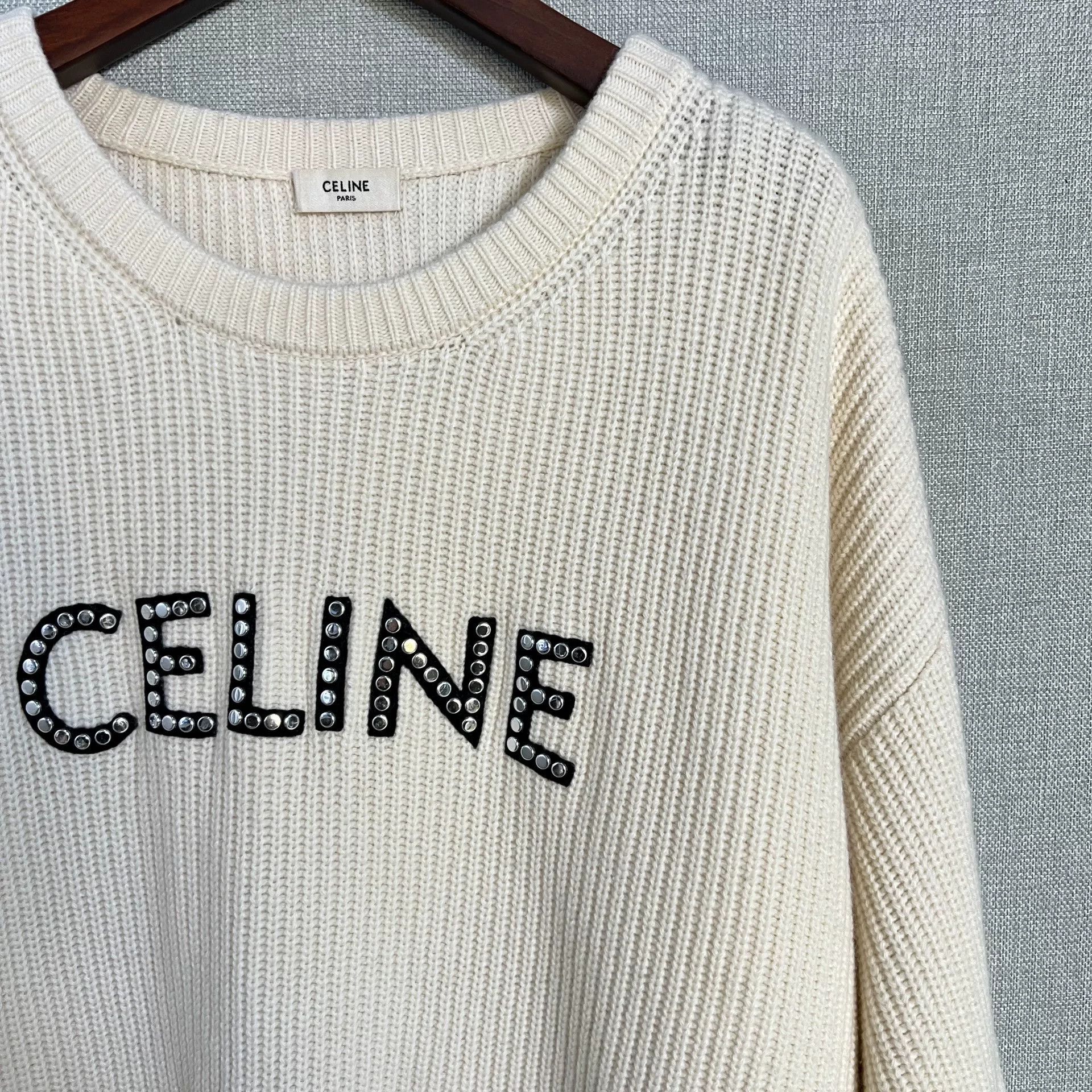 Celine Celine White Rivet Logo Wool Knit Sweater Size XL / US 12-14 / IT 48-50 - 3 Thumbnail