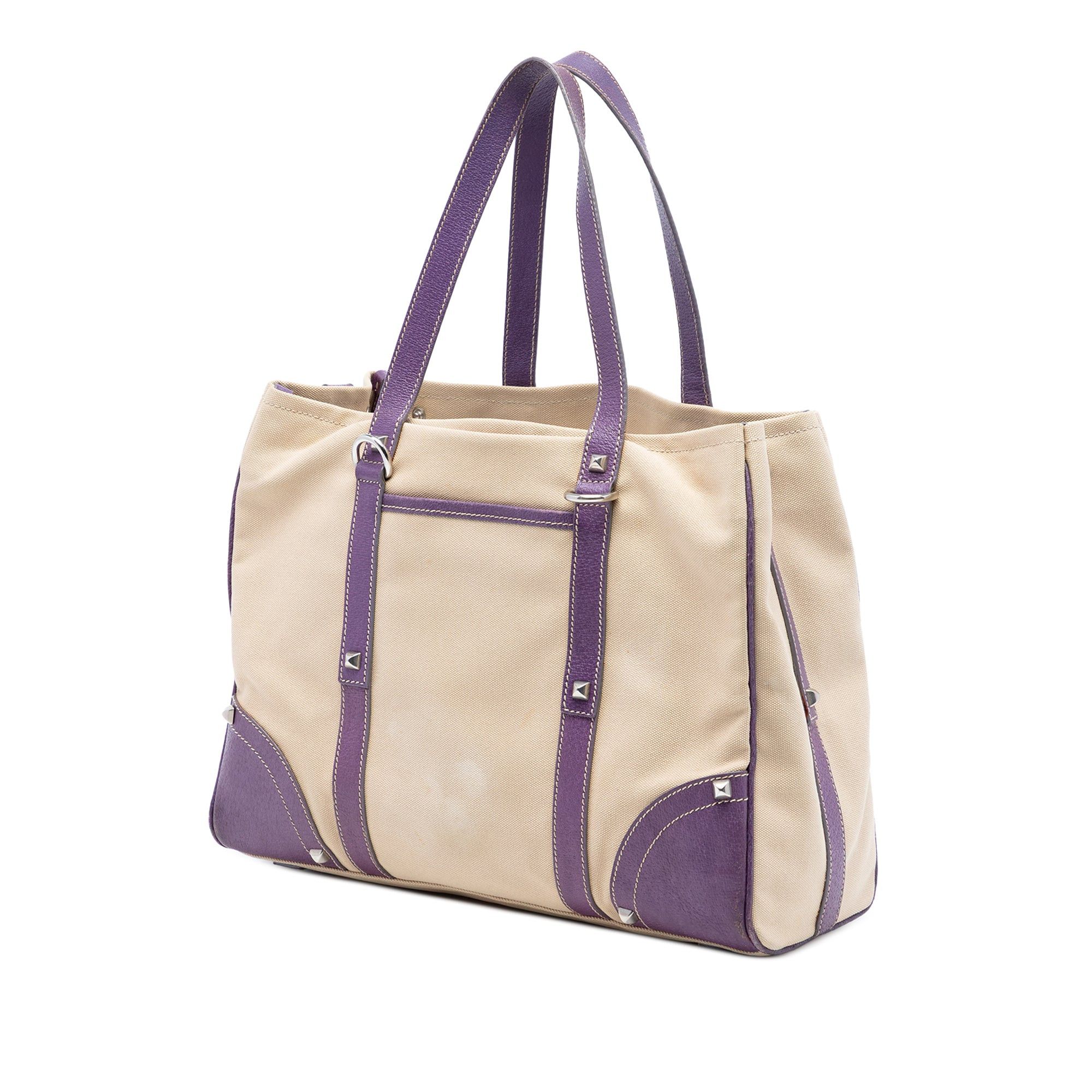Prada Studded Leather Trimmed Canvas Front Pocket Tote Size ONE SIZE - 2 Thumbnail