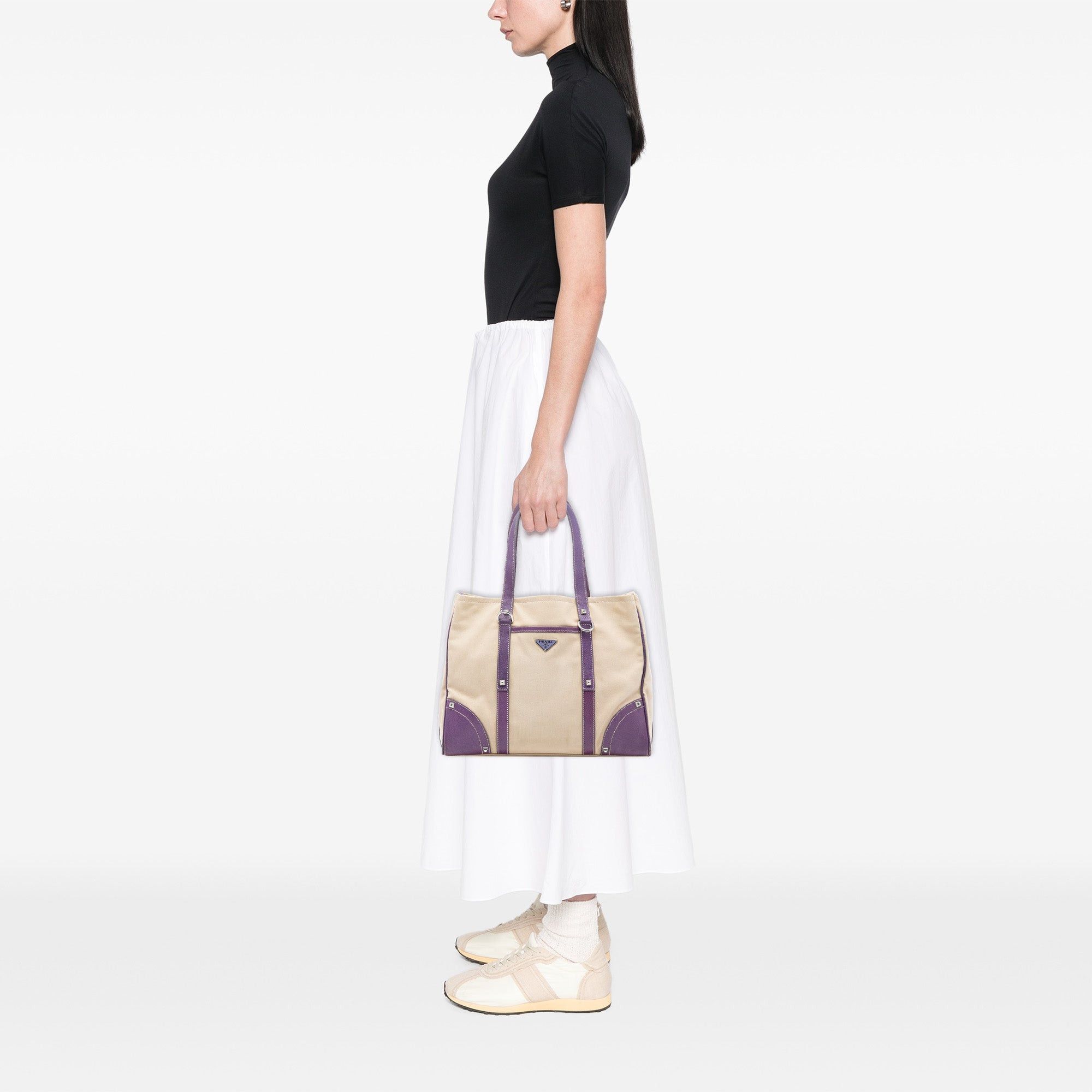 Prada Studded Leather Trimmed Canvas Front Pocket Tote Size ONE SIZE - 6 Thumbnail