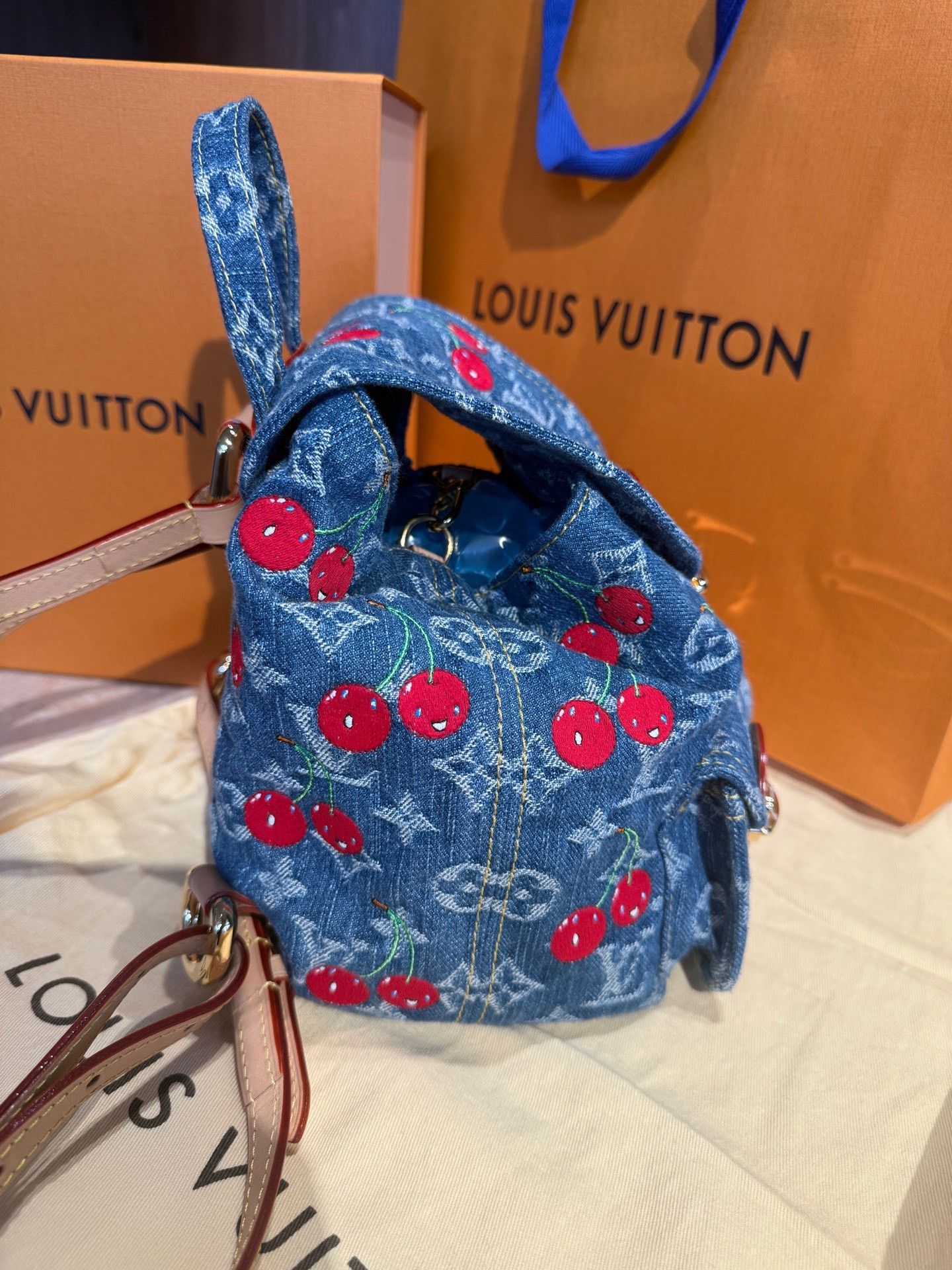 Takashi Murakami LV x Murakami Cherry Denim Backpack Size ONE SIZE - 4 Thumbnail
