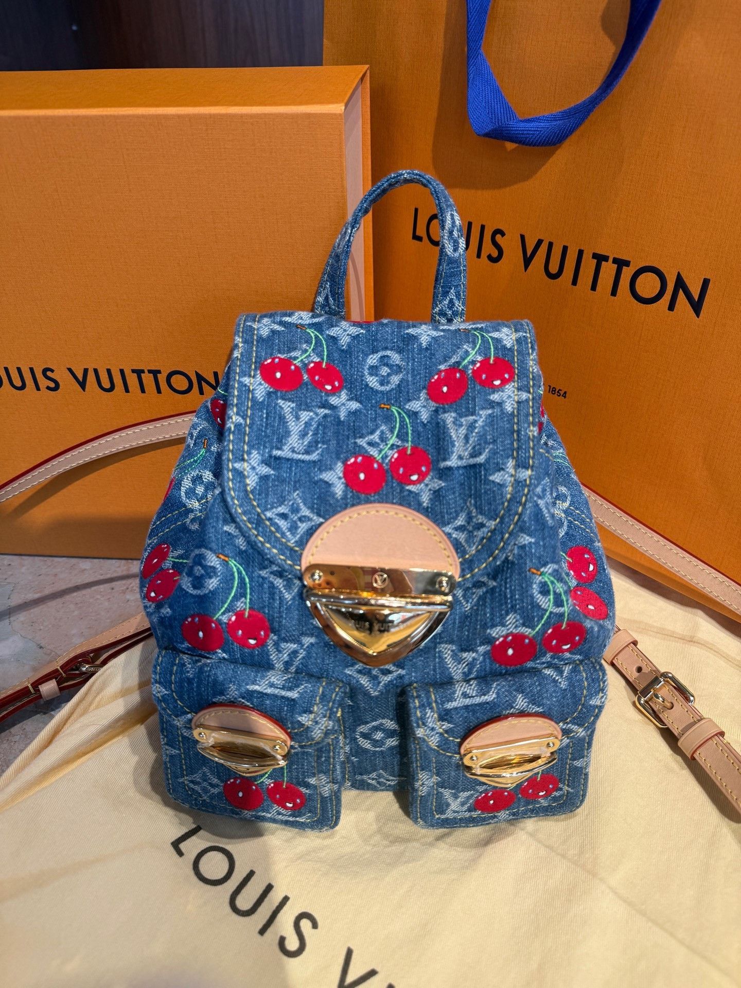 Takashi Murakami LV x Murakami Cherry Denim Backpack Size ONE SIZE - 2 Thumbnail