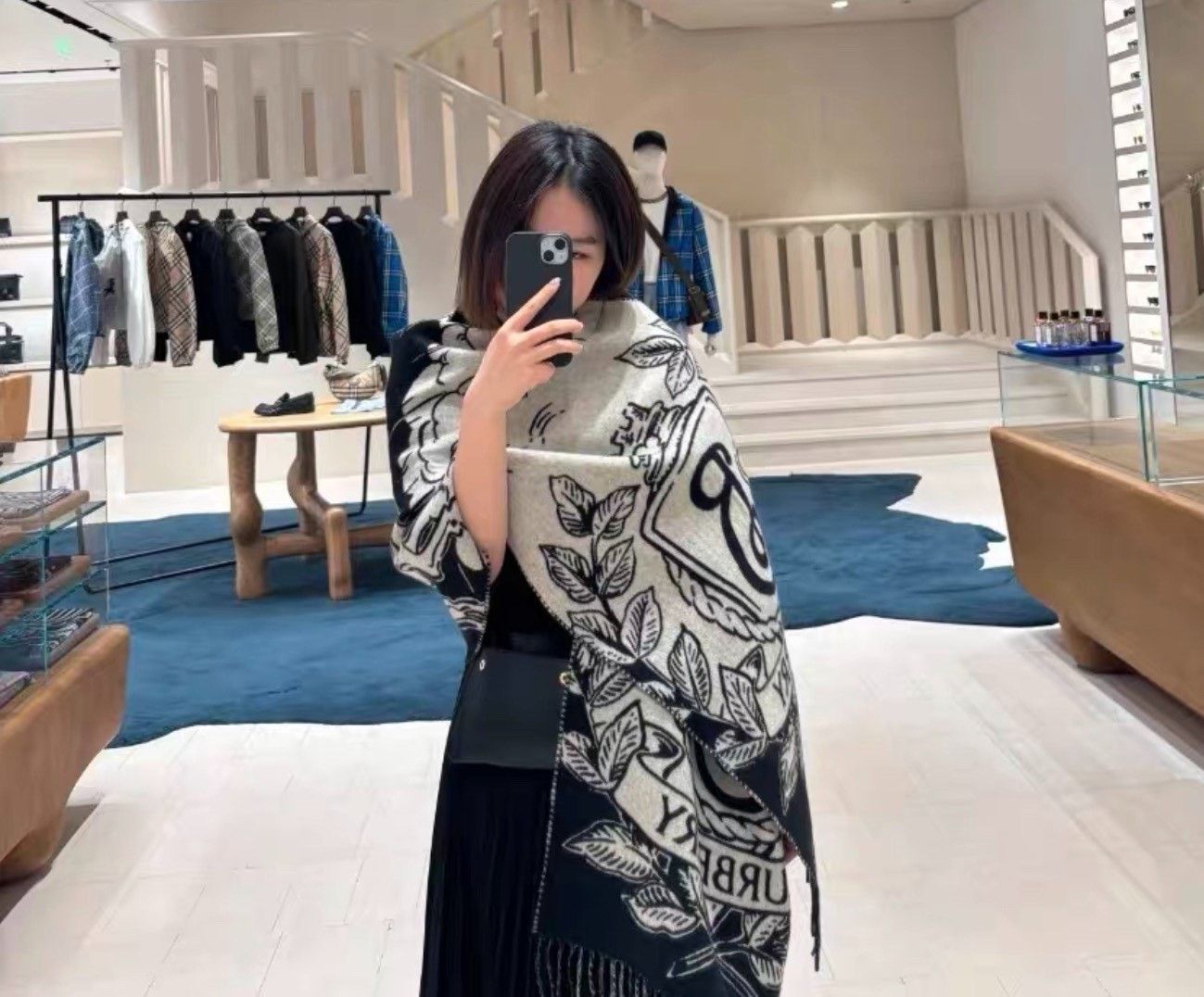 Burberry Burberry Black White Horse Cashmere Scarf Size ONE SIZE - 8 Thumbnail