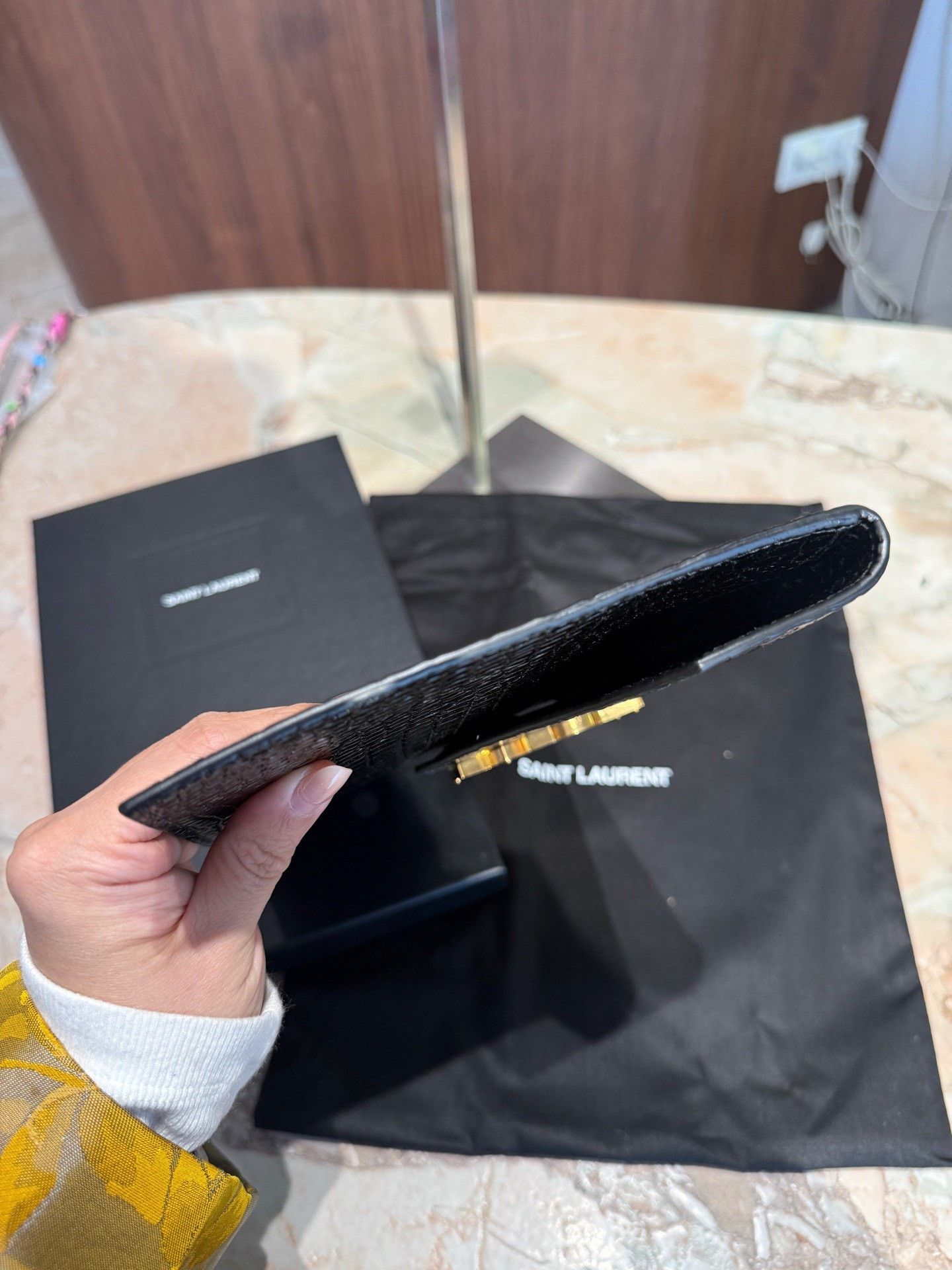 Saint Laurent Paris Saint Laurent Uptown Black Gold Croc Clutch Size ONE SIZE - 4 Thumbnail