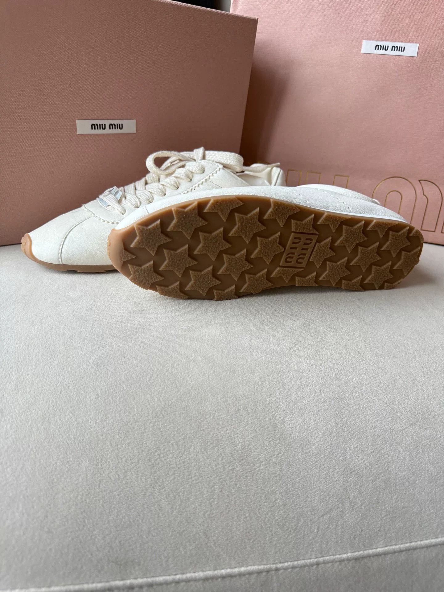 Miu Miu MiuMiu White Leather Sneakers Size US 7 / IT 37 - 6 Thumbnail