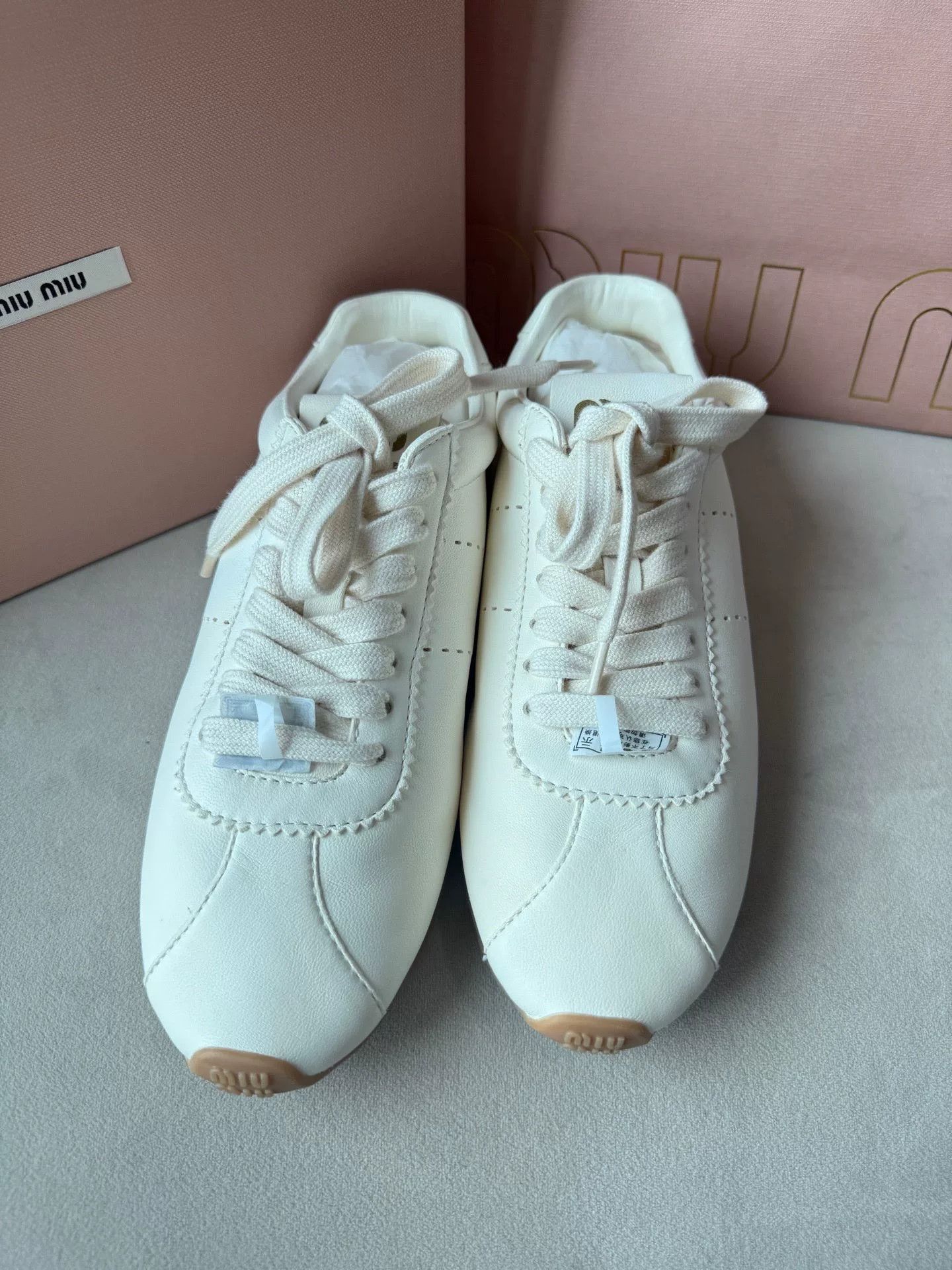 Miu Miu MiuMiu White Leather Sneakers Size US 7 / IT 37 - 3 Thumbnail