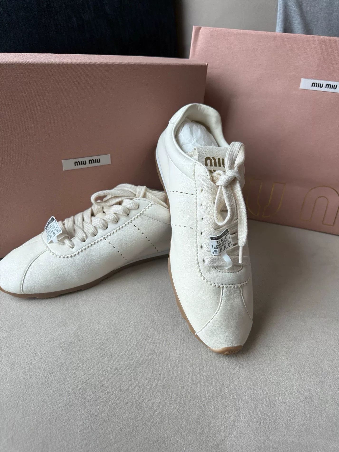 Miu Miu MiuMiu White Leather Sneakers Size US 7 / IT 37 - 2 Thumbnail