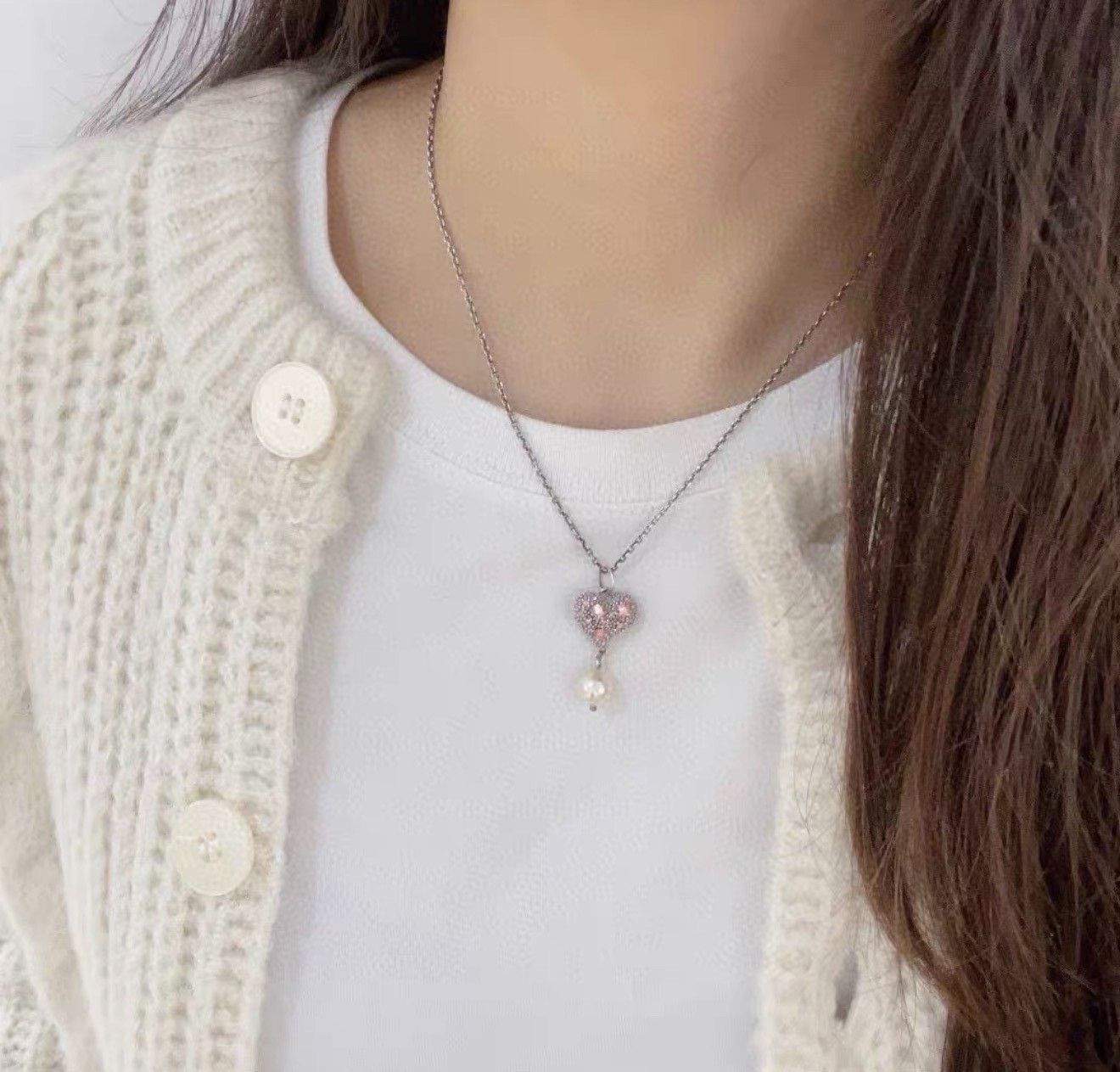 Miu Miu Miu Miu Heart Pearl Pendant Necklace Size ONE SIZE - 5 Thumbnail