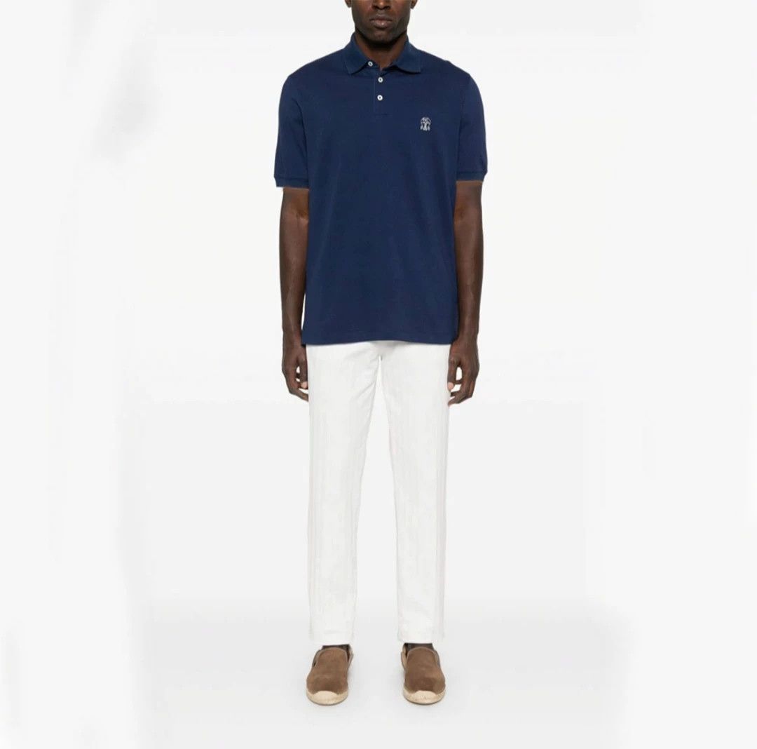 Brunello Cucinelli Brunello Cucinelli Men's Navy Printed Polo Size US M / EU 48-50 / 2 - 8 Thumbnail