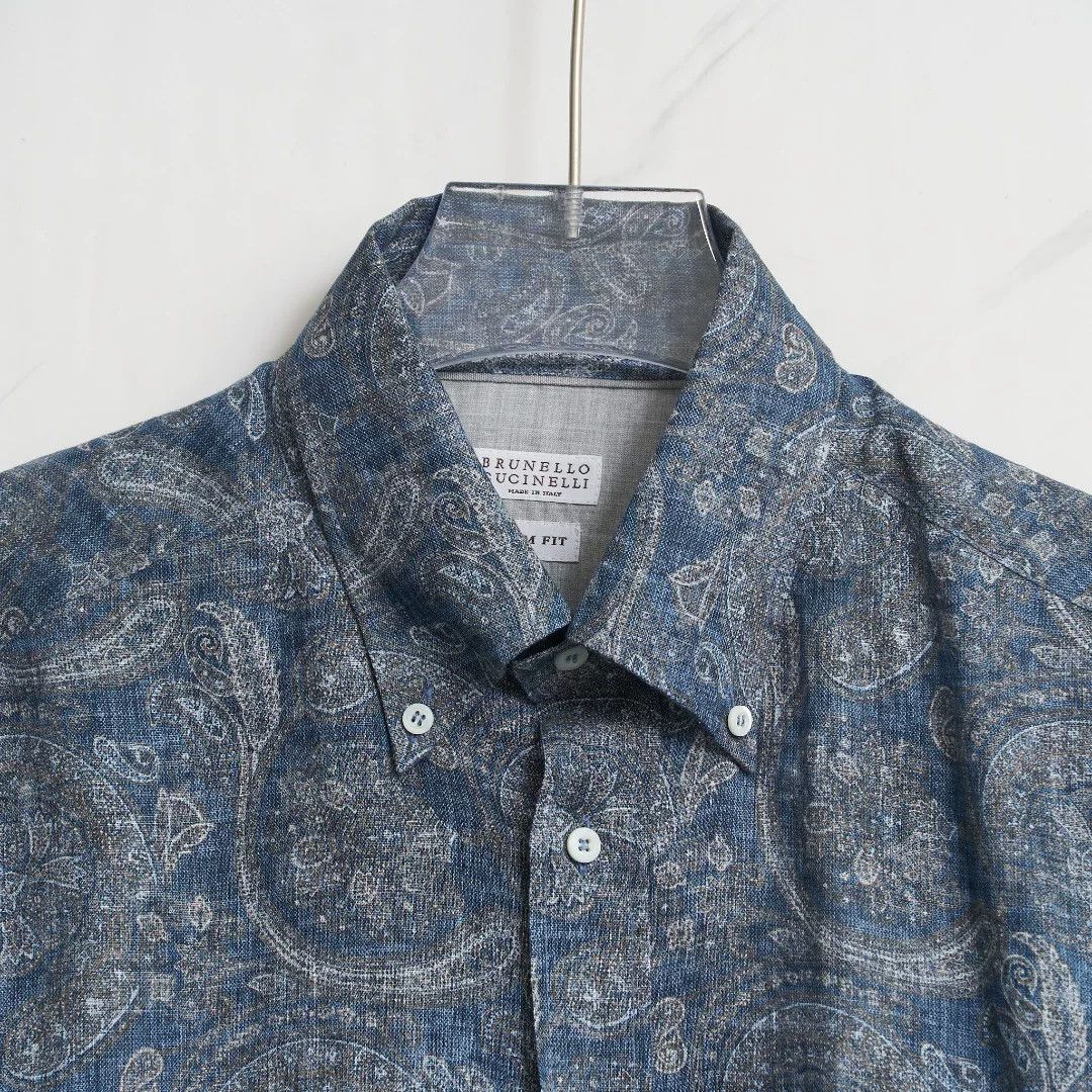 Brunello Cucinelli Brunello Cucinelli Men's Linen Print Shirt Size US M / EU 48-50 / 2 - 2 Thumbnail