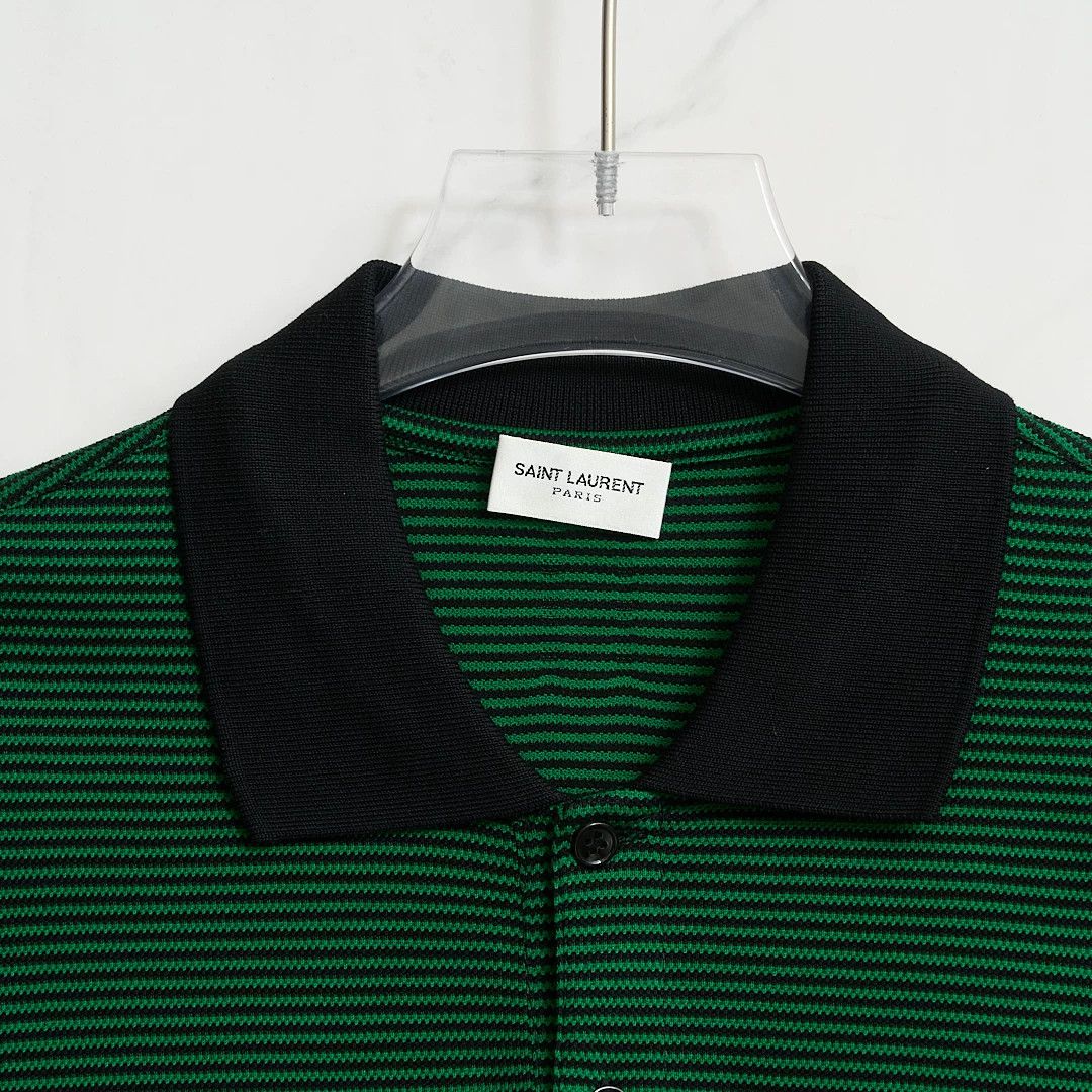 Saint Laurent Paris Saint Laurent Men's Embroidered Stripe Polo Size US M / EU 48-50 / 2 - 2 Thumbnail