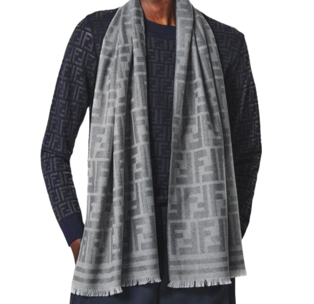 Fendi Fendi Men's Logo Wool Scarf Size ONE SIZE - 8 Thumbnail